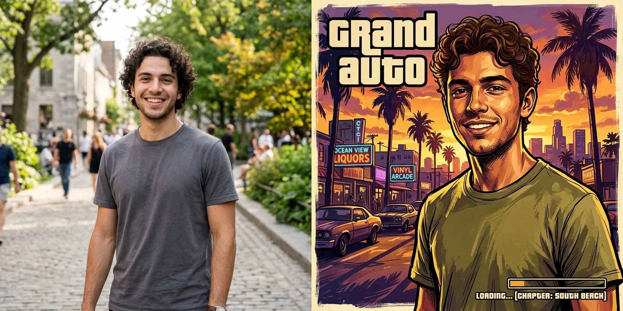 GTA-Ladebildschirmfilter vor und nach der Transformation