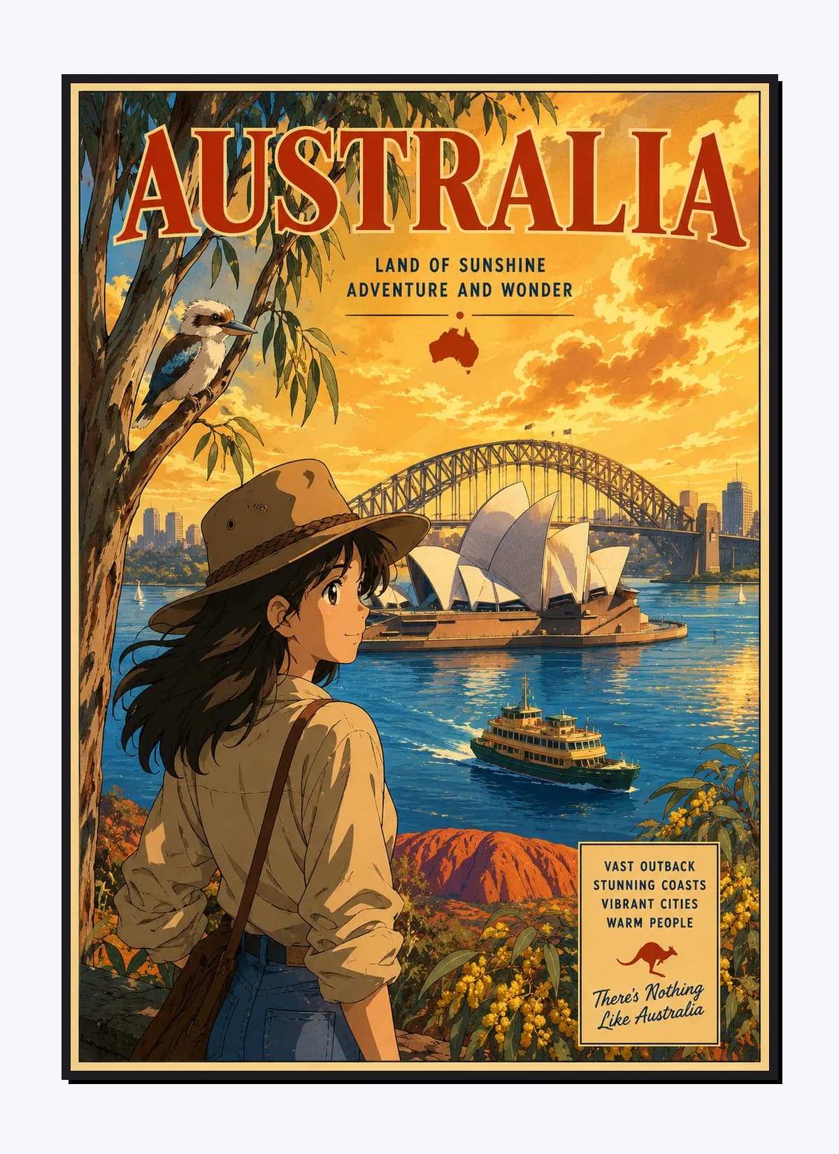 Australia Retro Anime Travel Poster Mockup