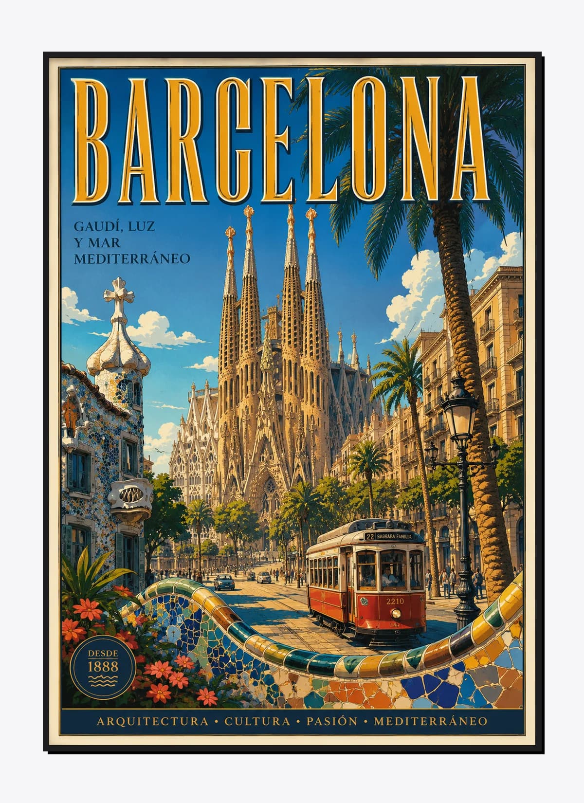 Barcelona Retro Anime Travel Poster Mockup