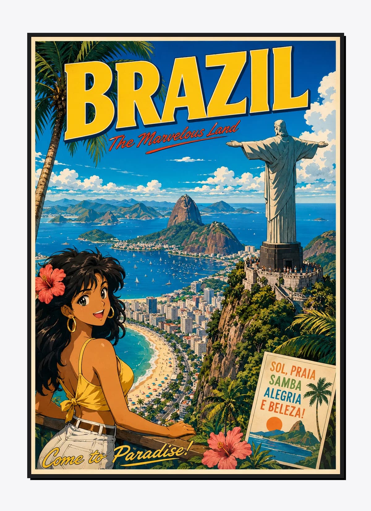 Brazil Retro Anime Travel Poster Mockup