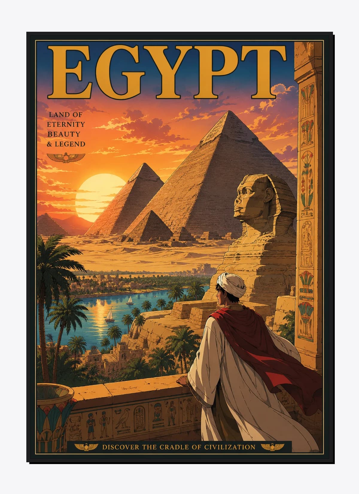 Egypt Retro Anime Travel Poster Mockup