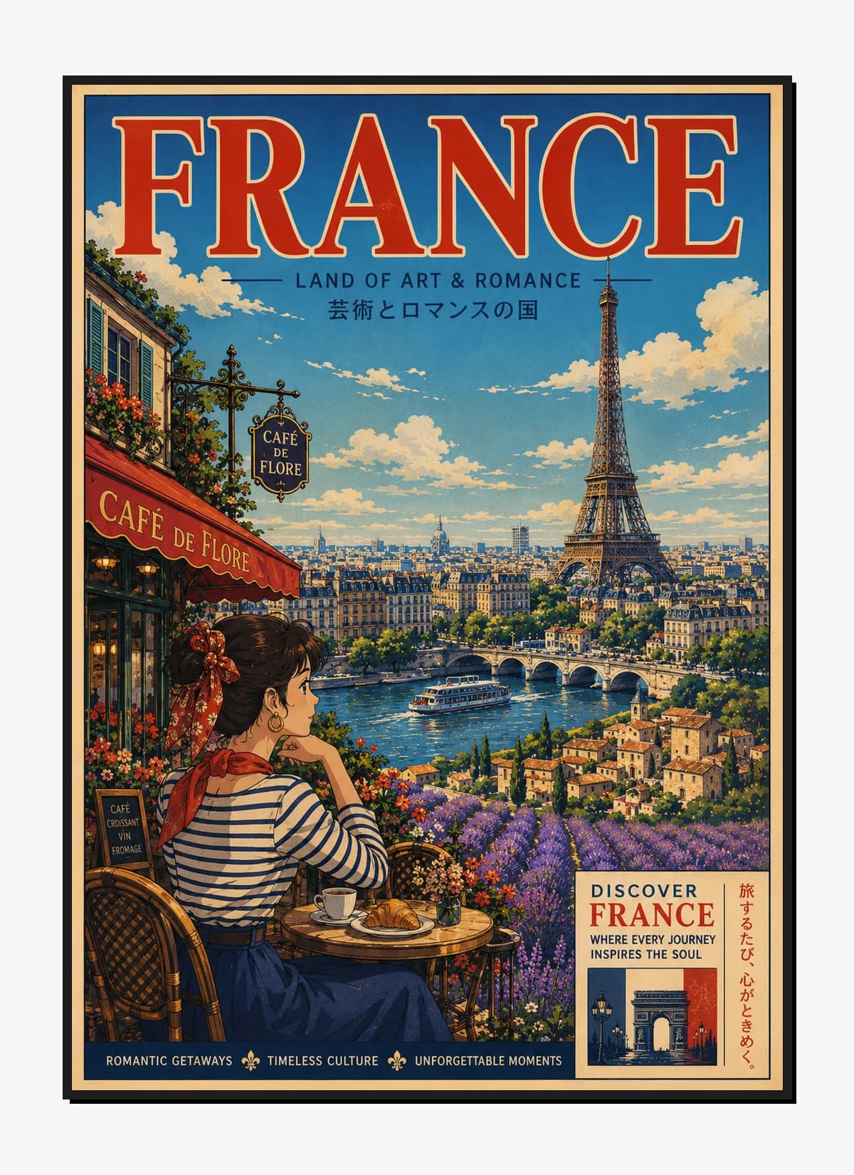France Retro Anime Travel Poster Mockup
