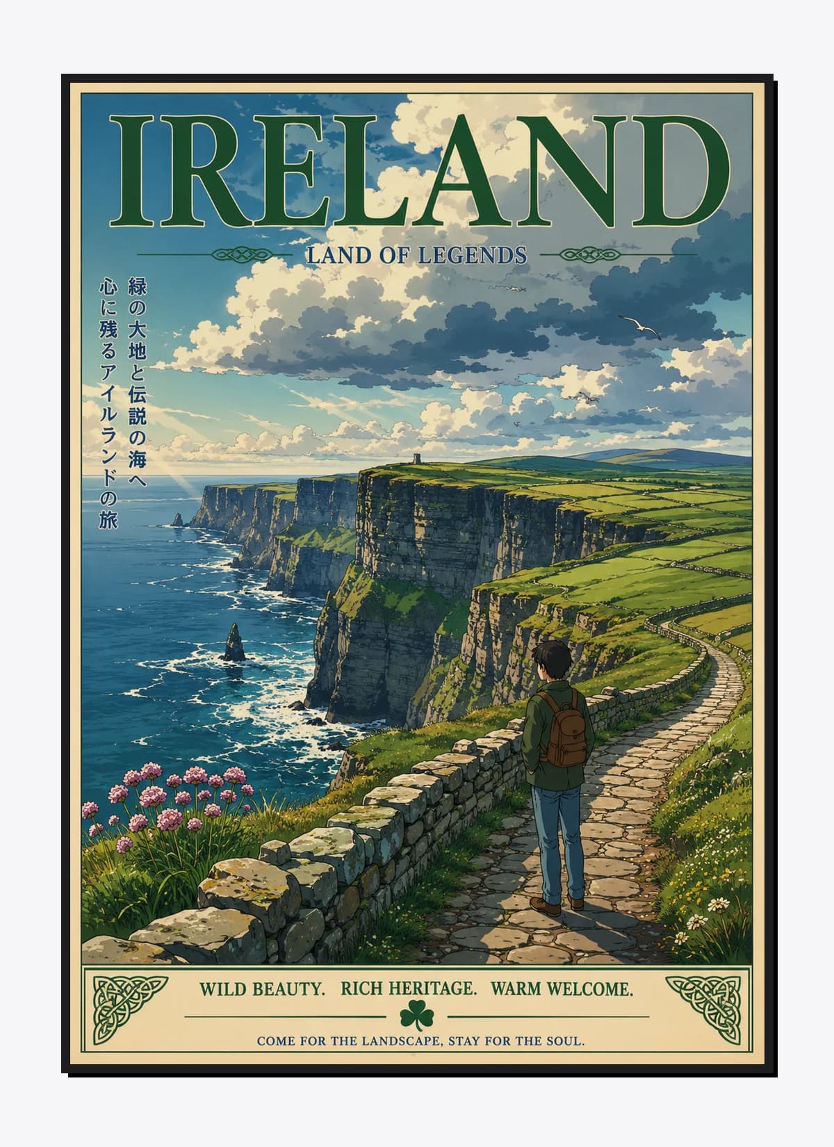 Ireland Retro Anime Travel Poster Mockup