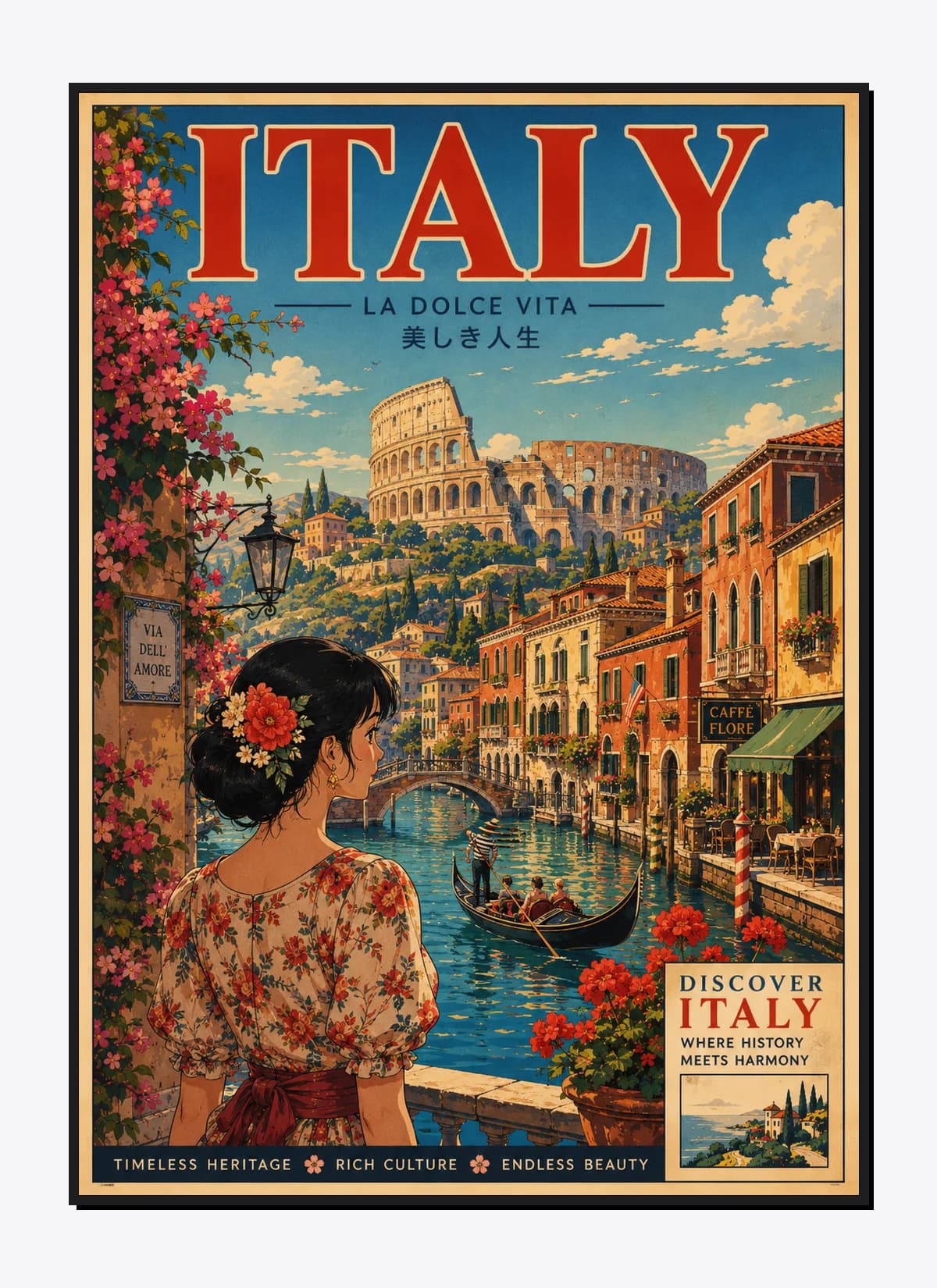Italy Retro Anime Travel Poster Mockup
