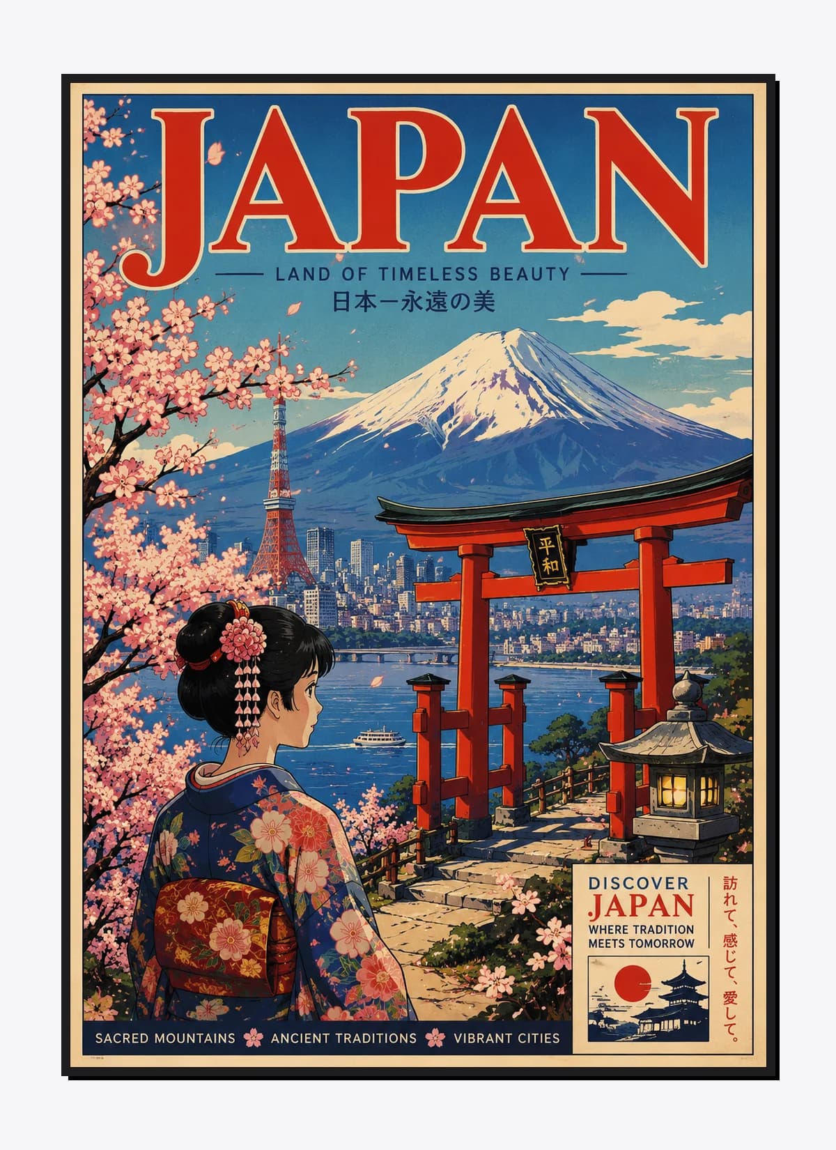 Japan Retro Anime Travel Poster Mockup