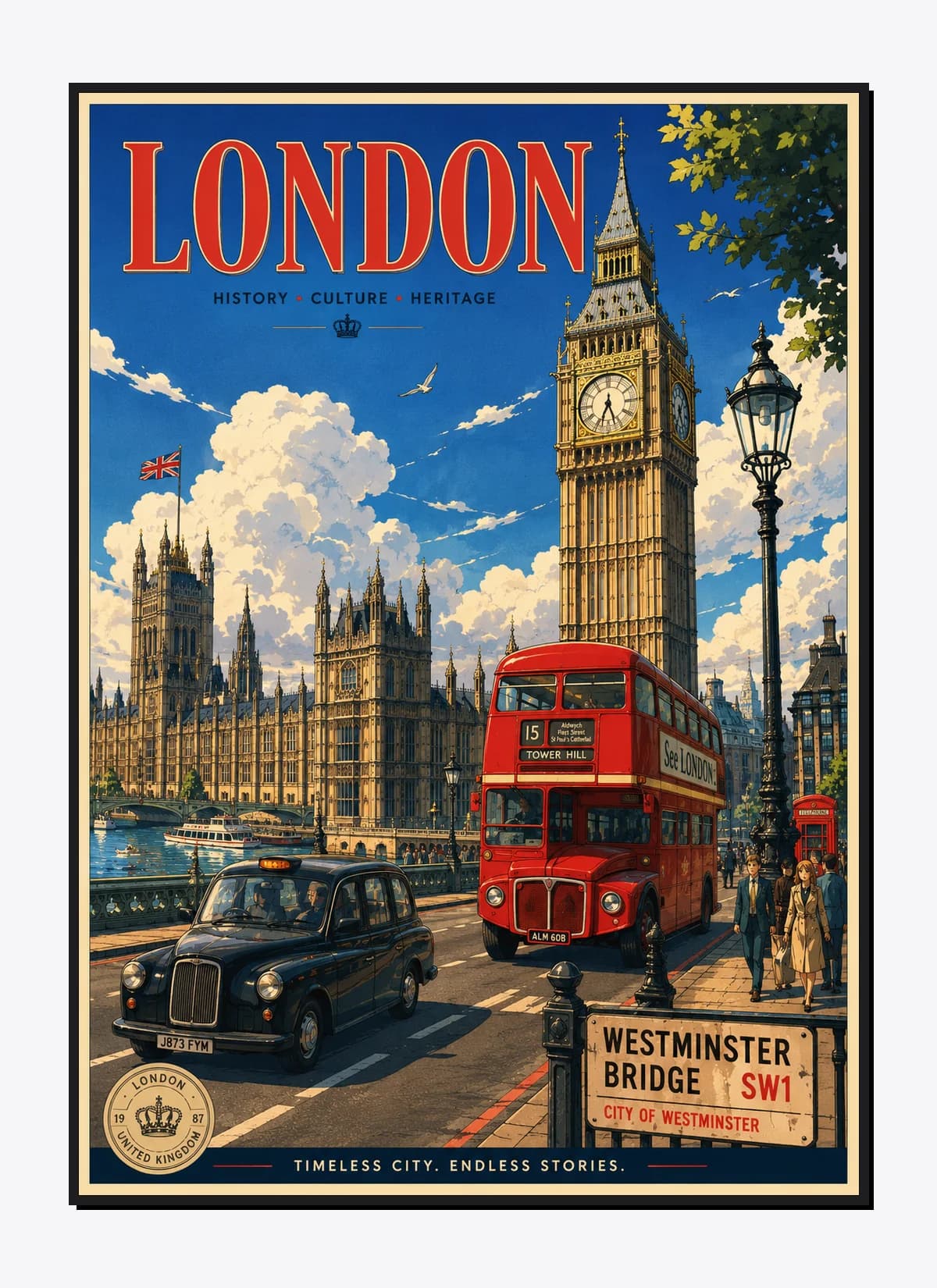 London Retro Anime Travel Poster Mockup