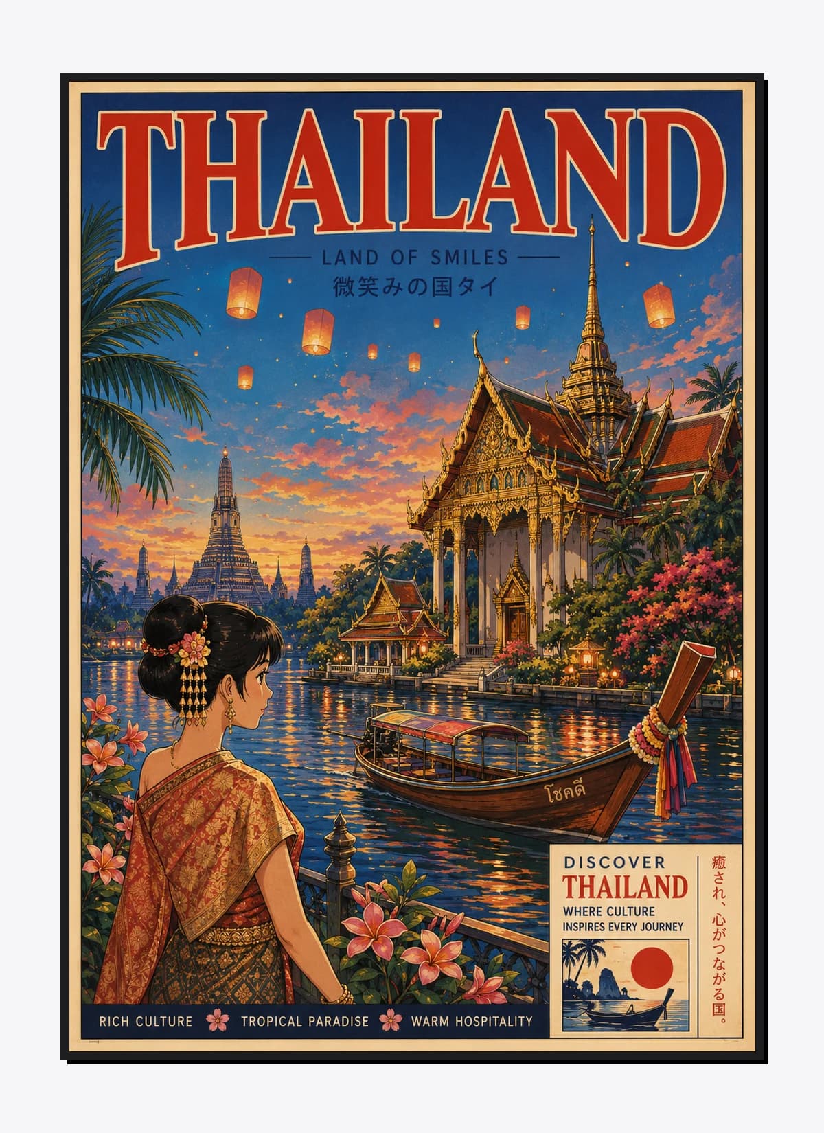 Thailand Retro Anime Travel Poster Mockup