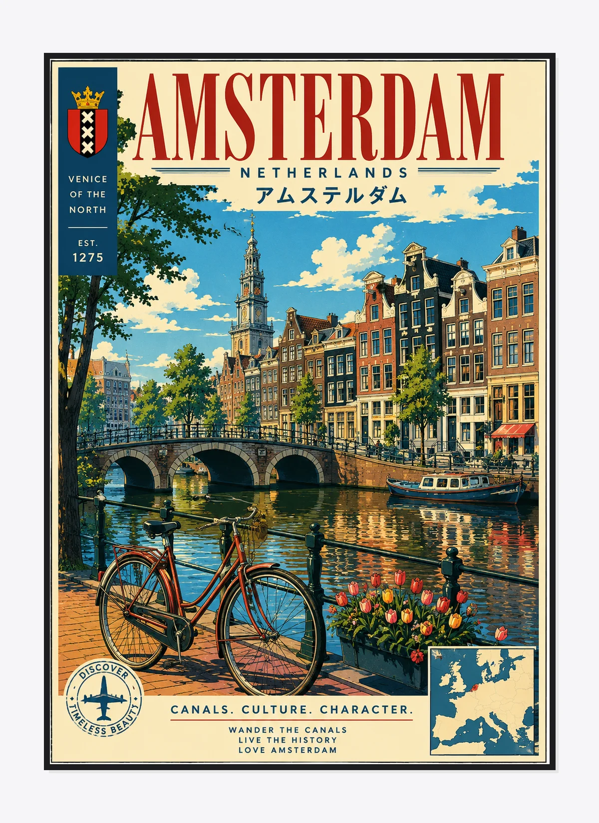 Amsterdam Retro Anime Travel Poster