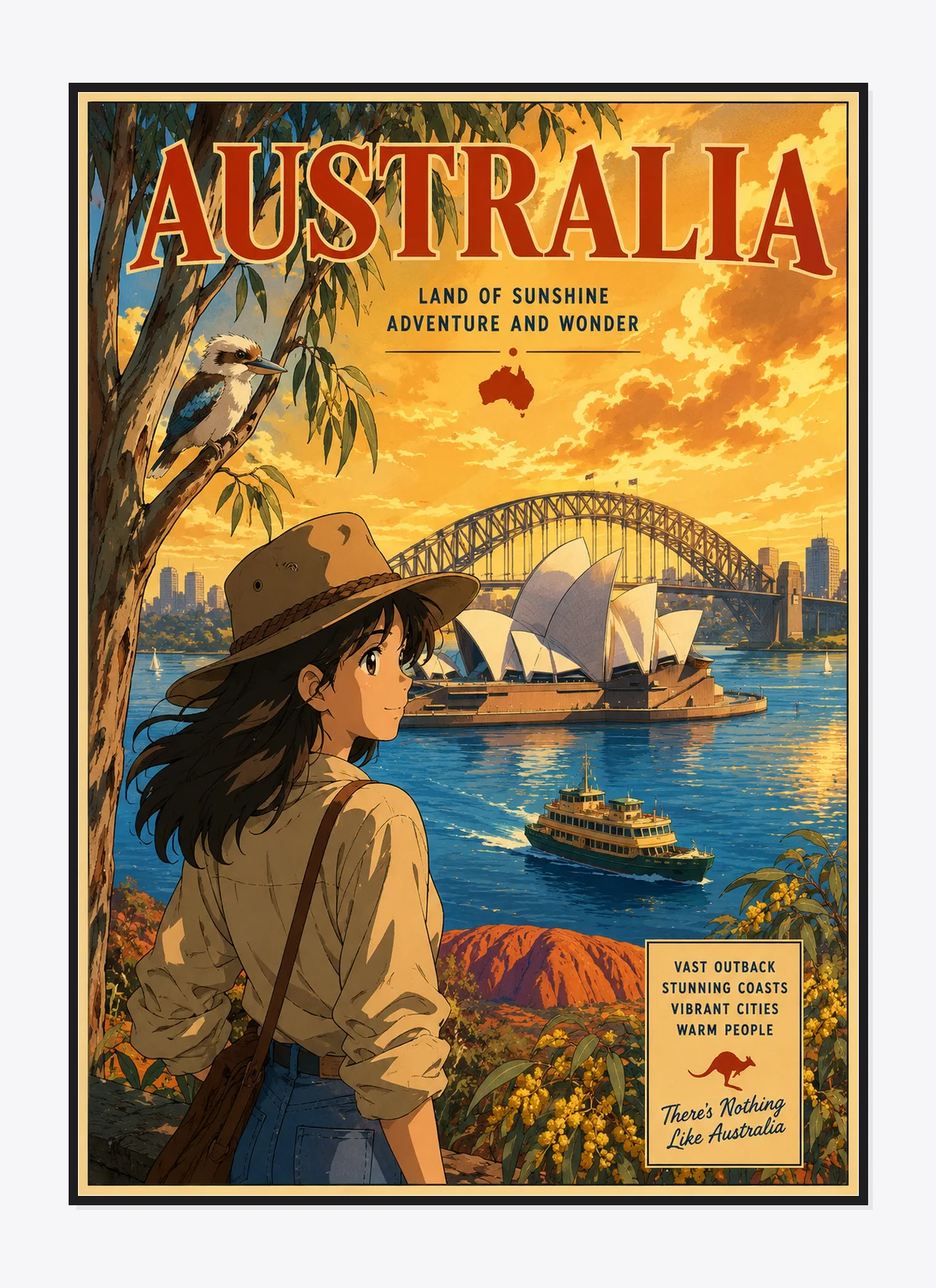 Australia Retro Anime Travel Poster