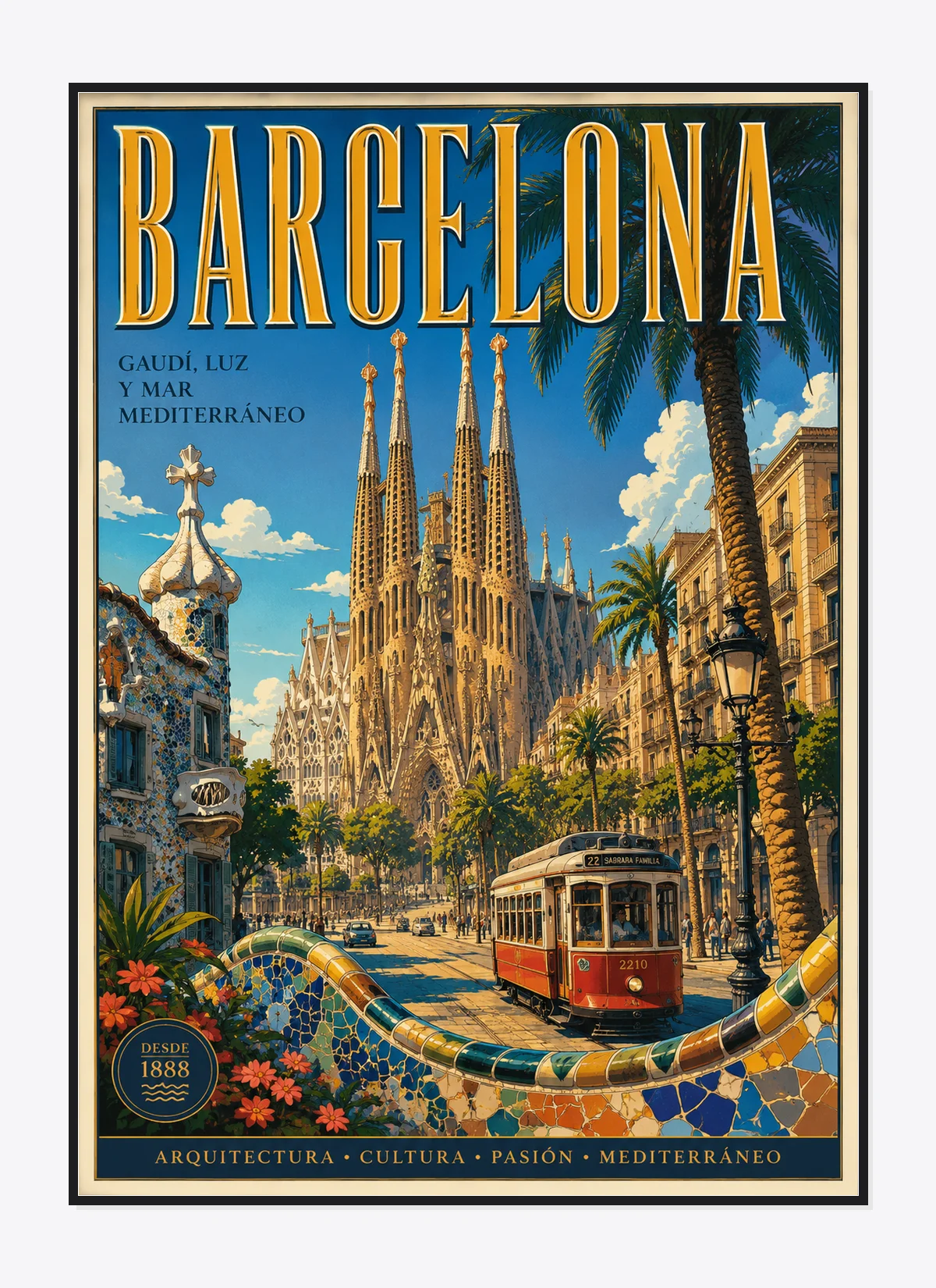 Barcelona Retro Anime Travel Poster