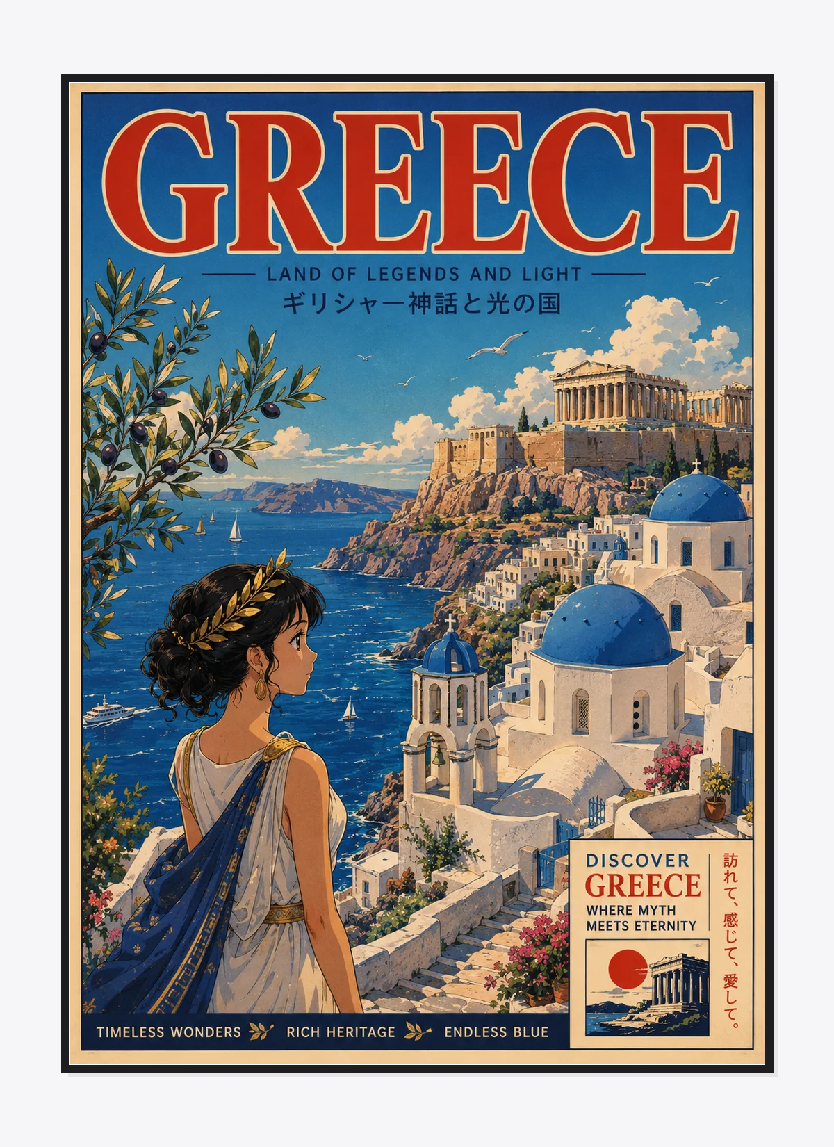 Greece Retro Anime Travel Poster