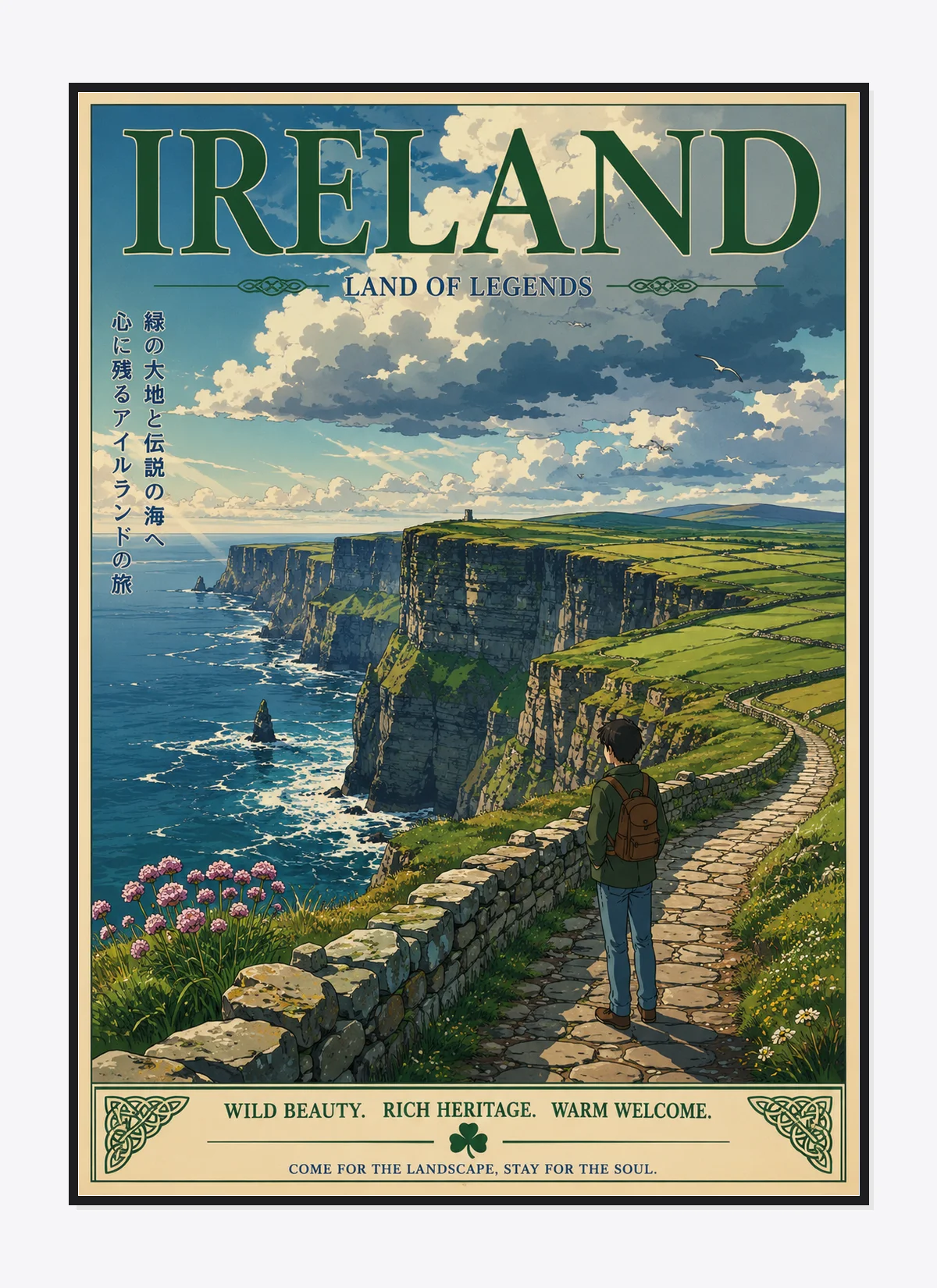 Ireland Retro Anime Travel Poster