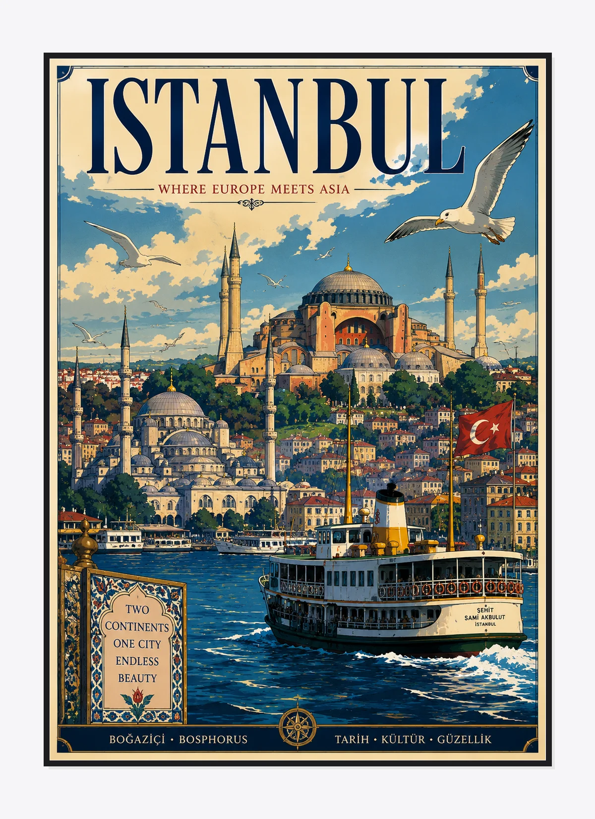 Istanbul Retro Anime Travel Poster