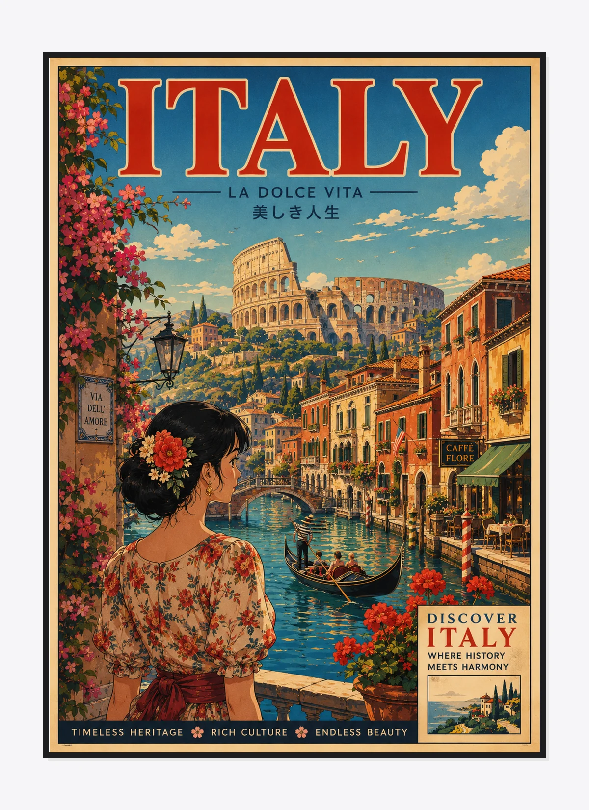 Italy Retro Anime Travel Poster