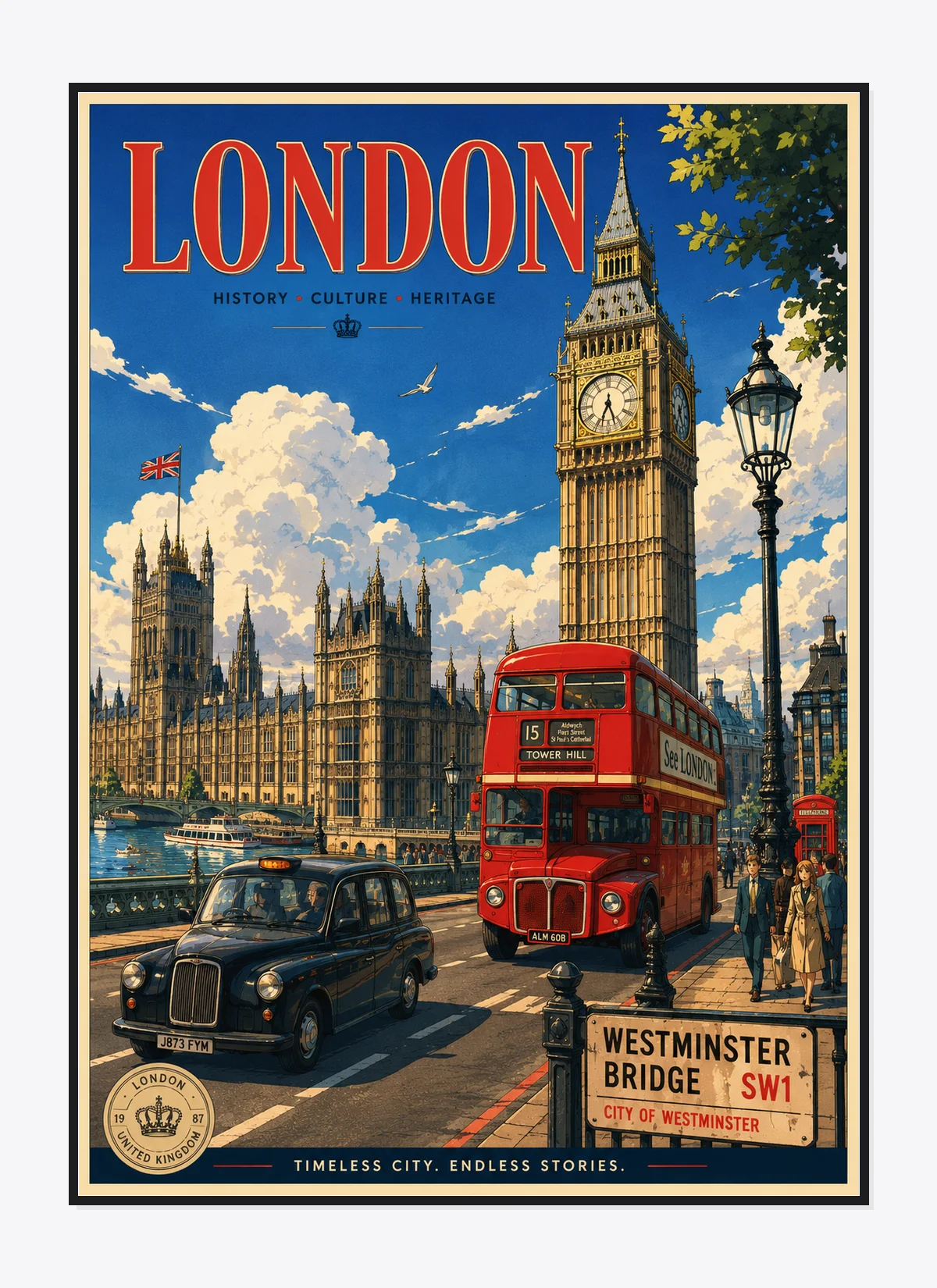 London Retro Anime Travel Poster