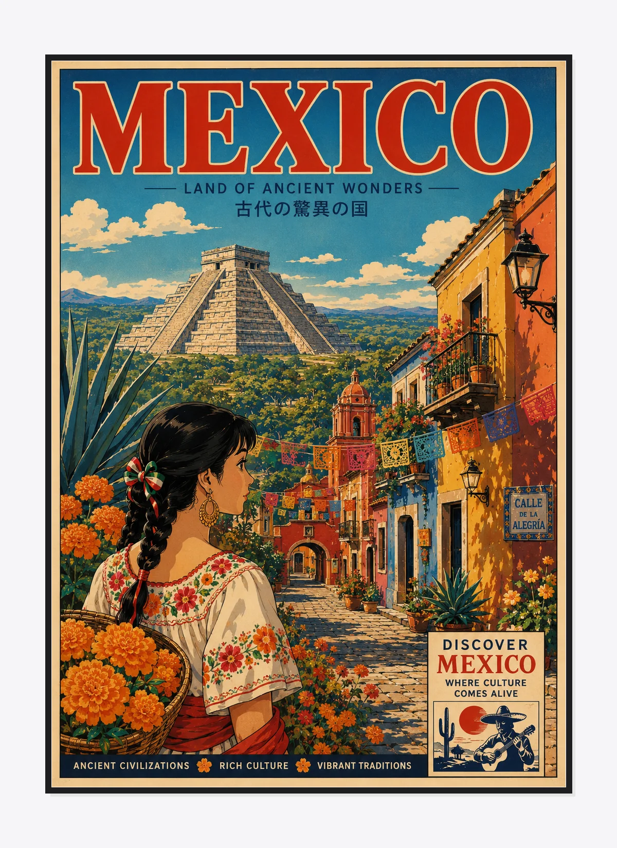Mexico Retro Anime Travel Poster