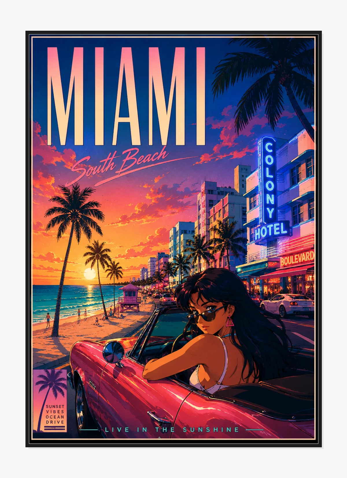 Miami Retro Anime Travel Poster