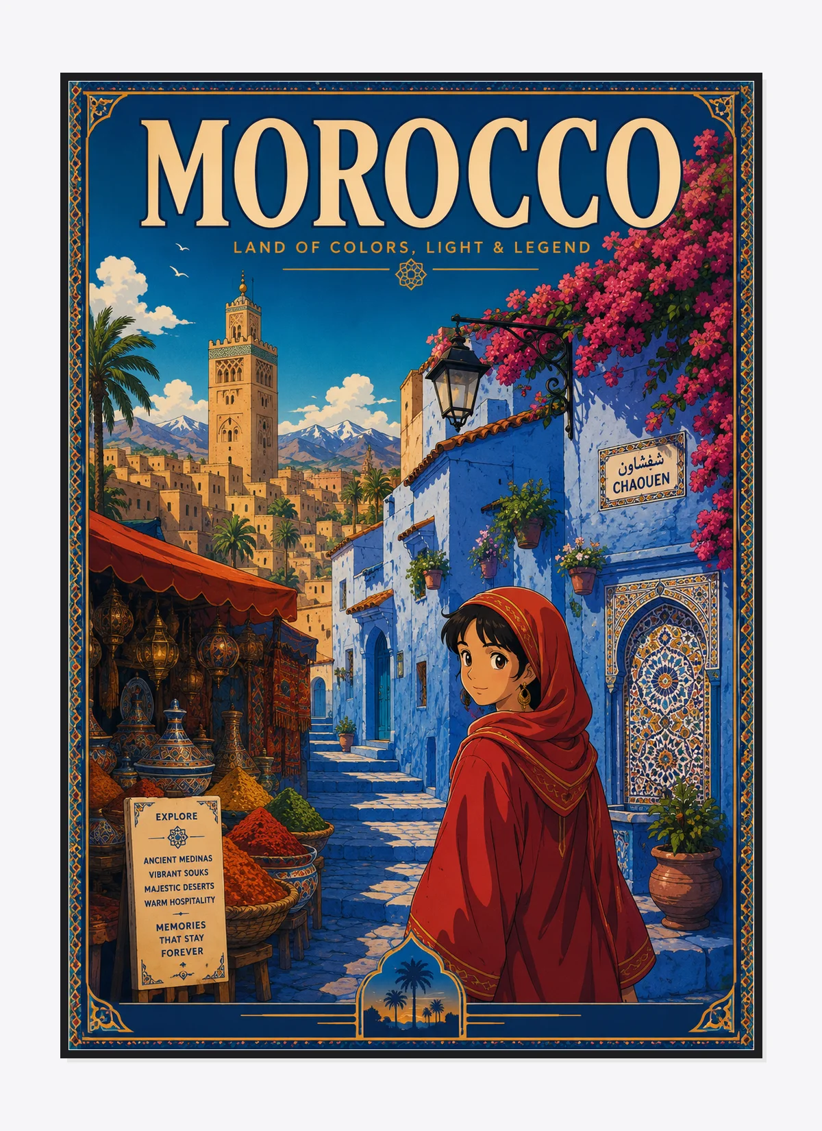 Morocco Retro Anime Travel Poster