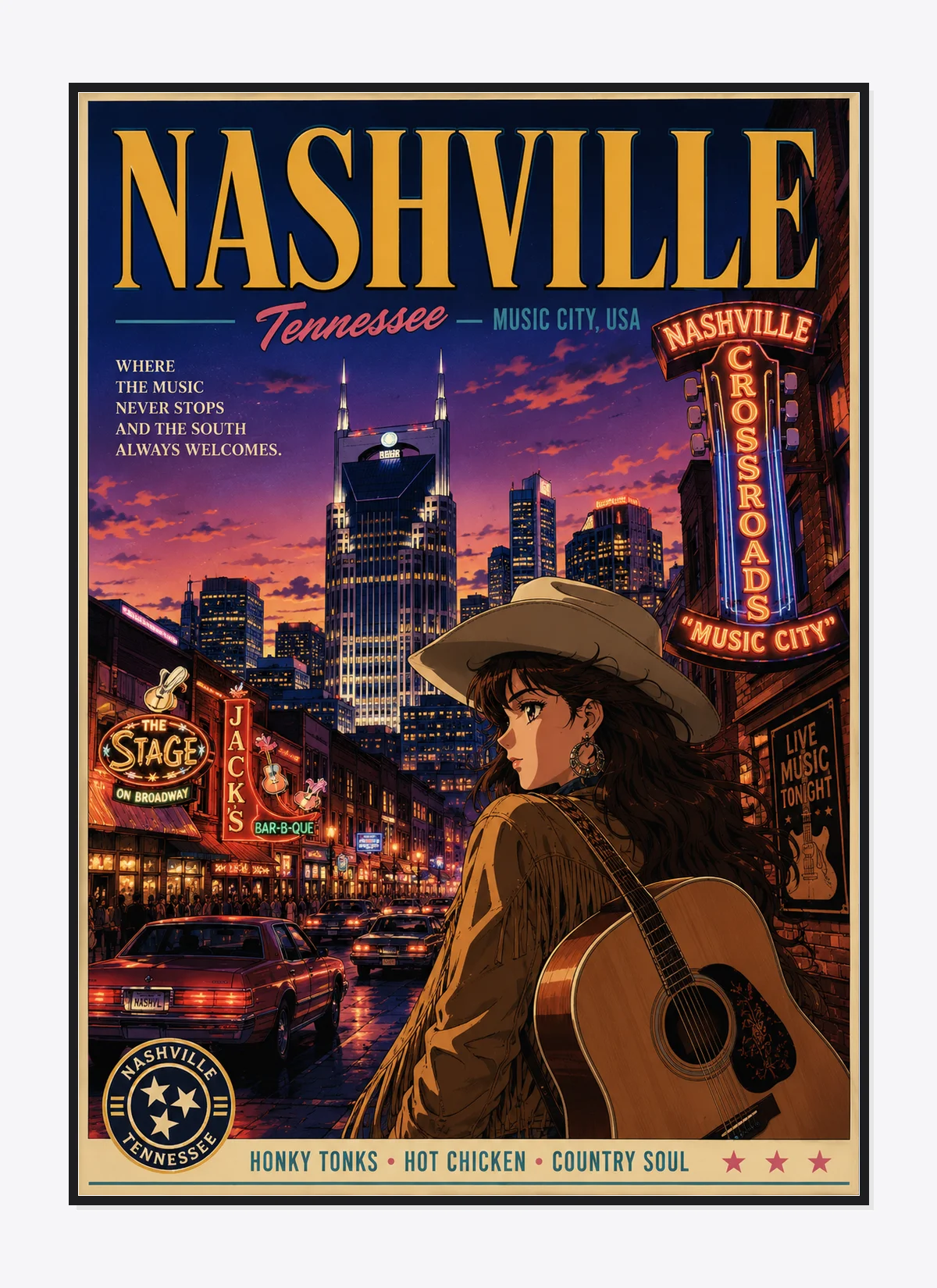 Nashville Retro Anime Travel Poster