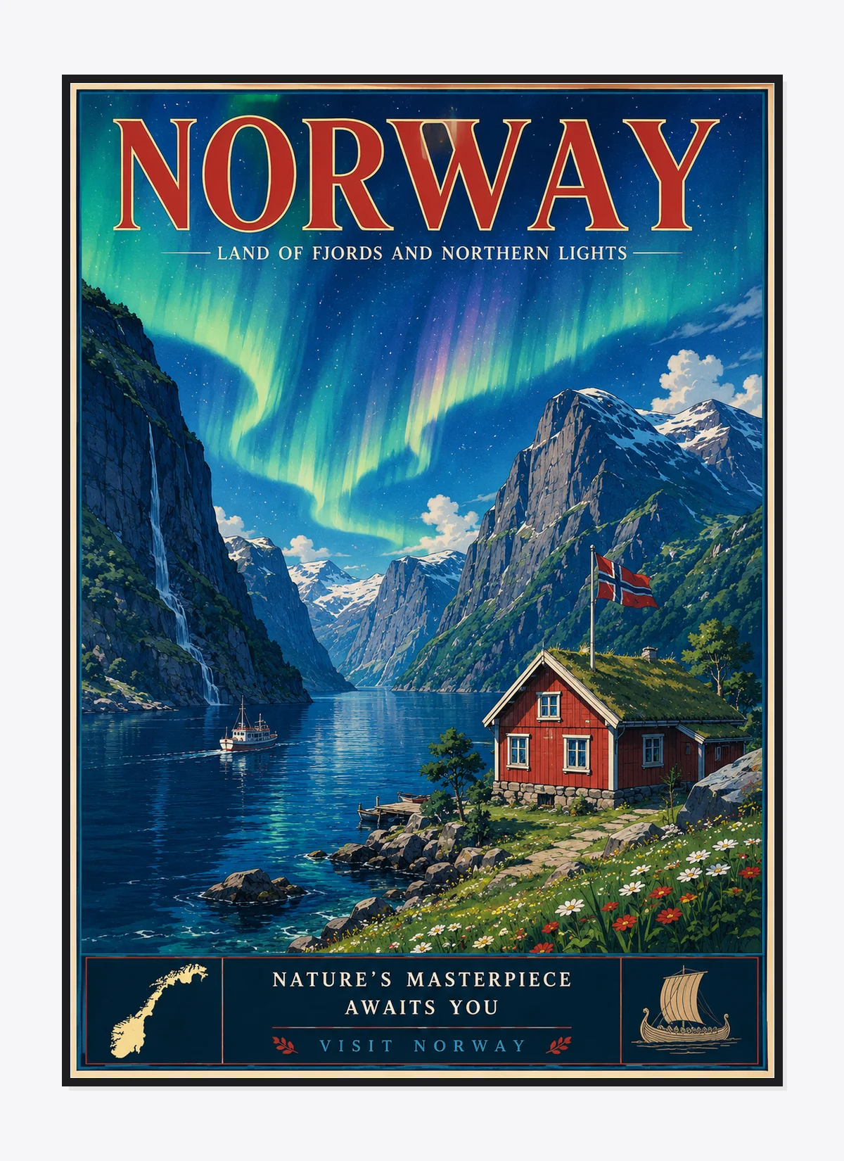 Norway Retro Anime Travel Poster