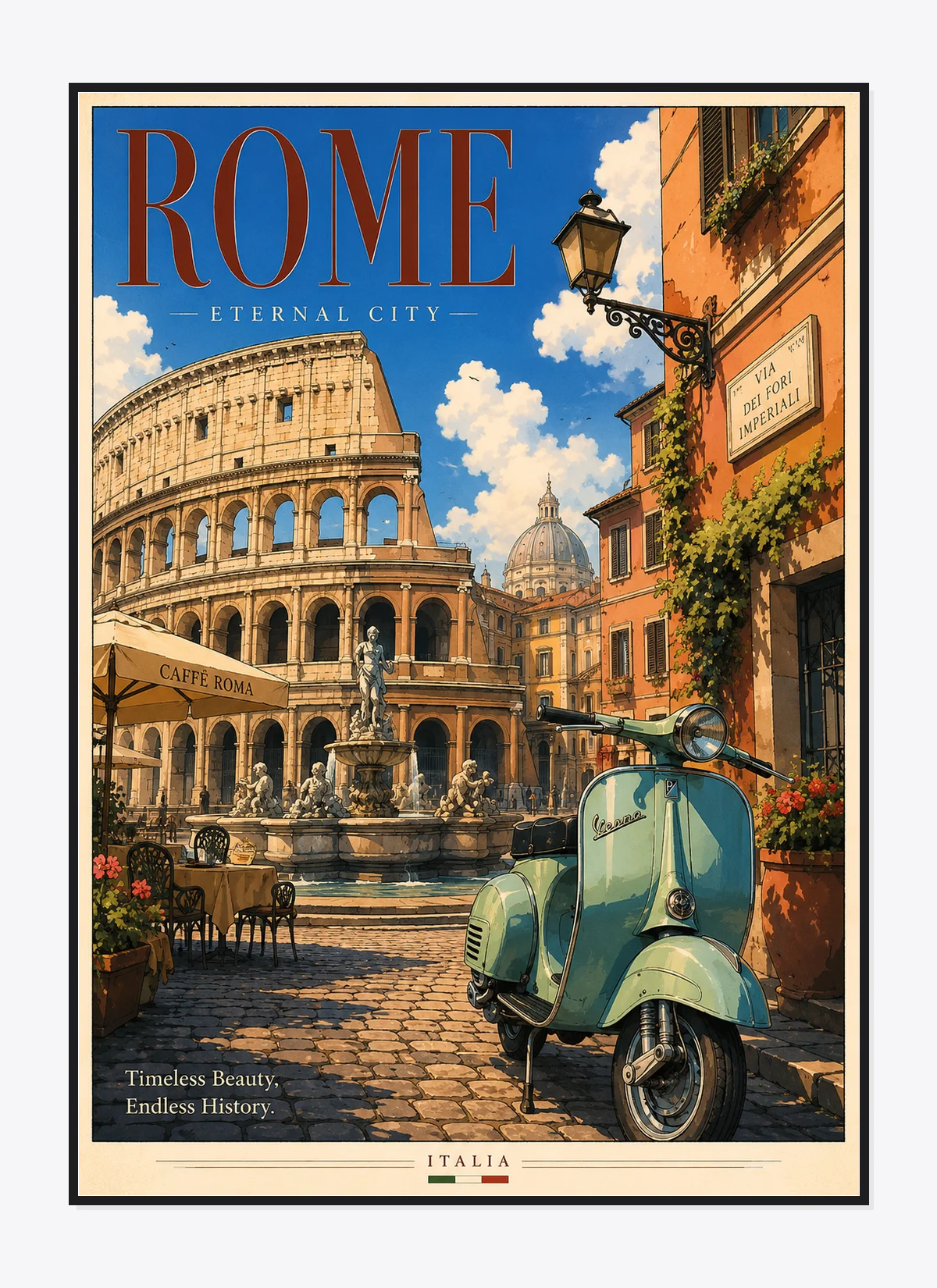 Rome Retro Anime Travel Poster