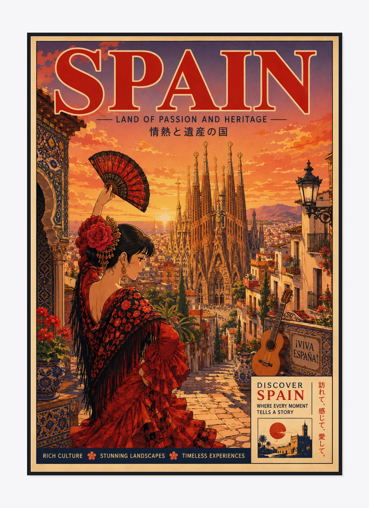 Spain Retro Anime Travel Poster