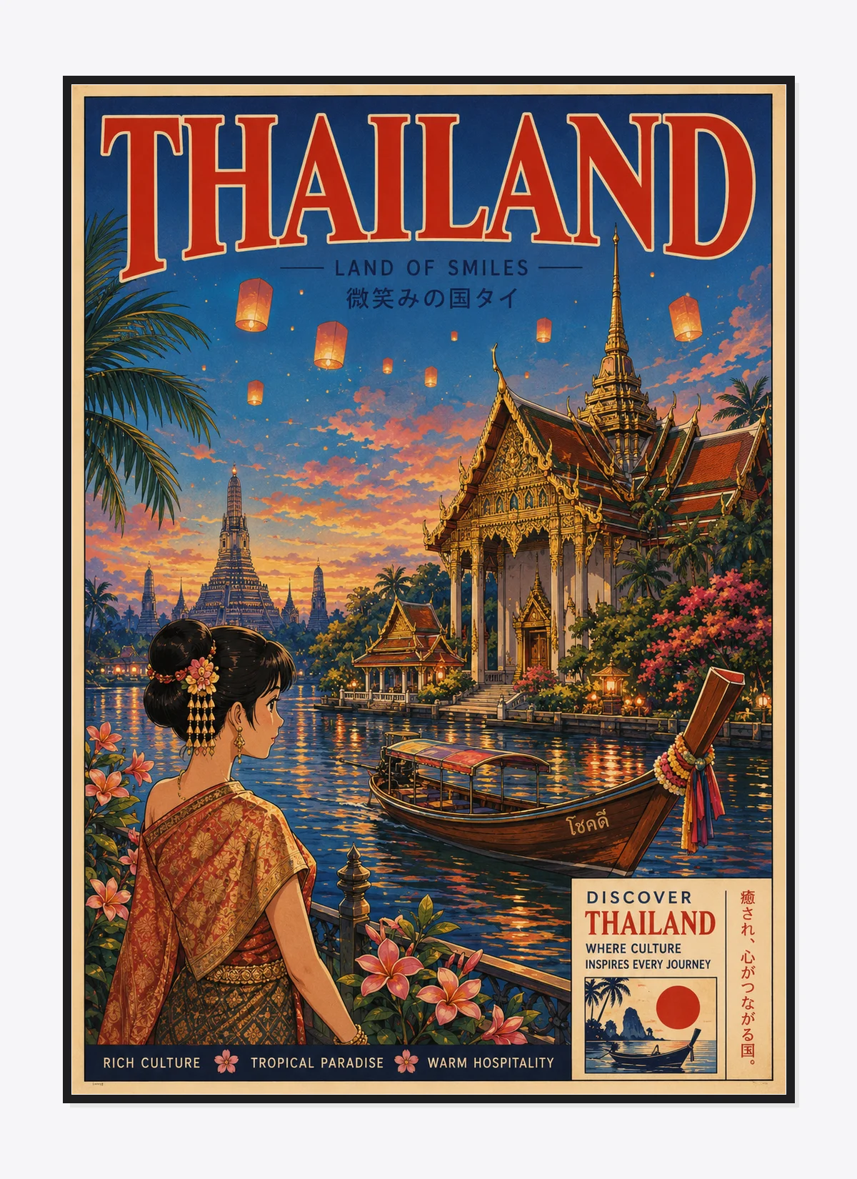 Thailand Retro Anime Travel Poster