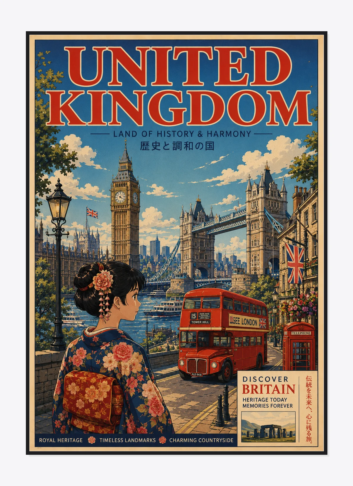 UK Retro Anime Travel Poster