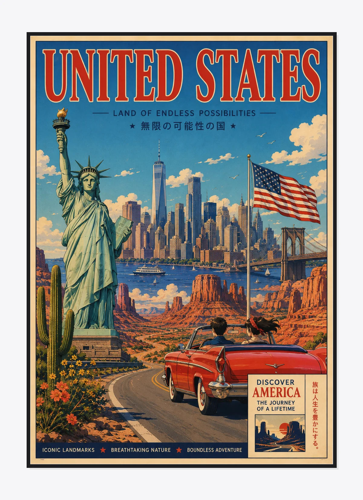 USA Retro Anime Travel Poster