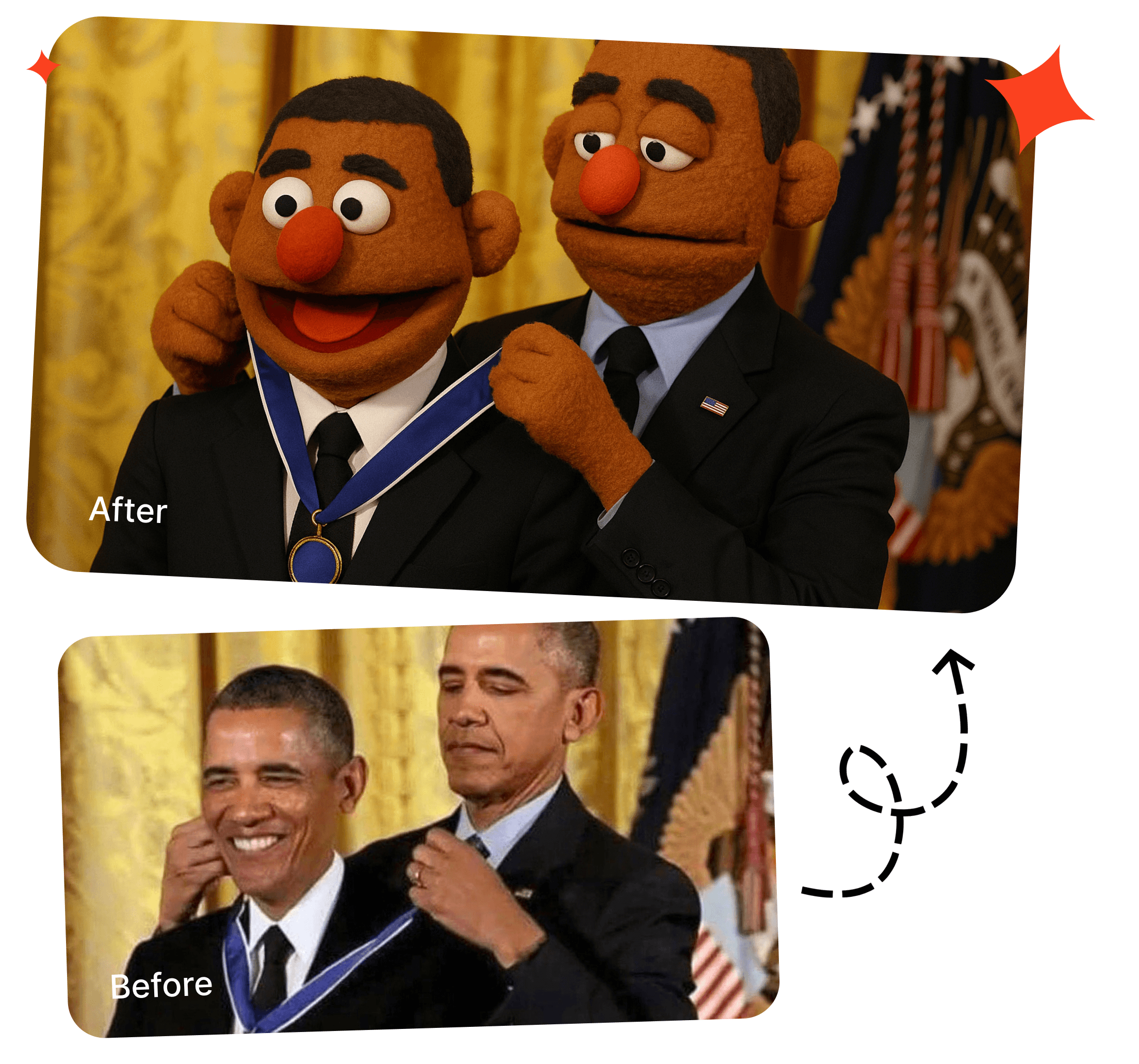 Muppet Show AI generation before and after comparison