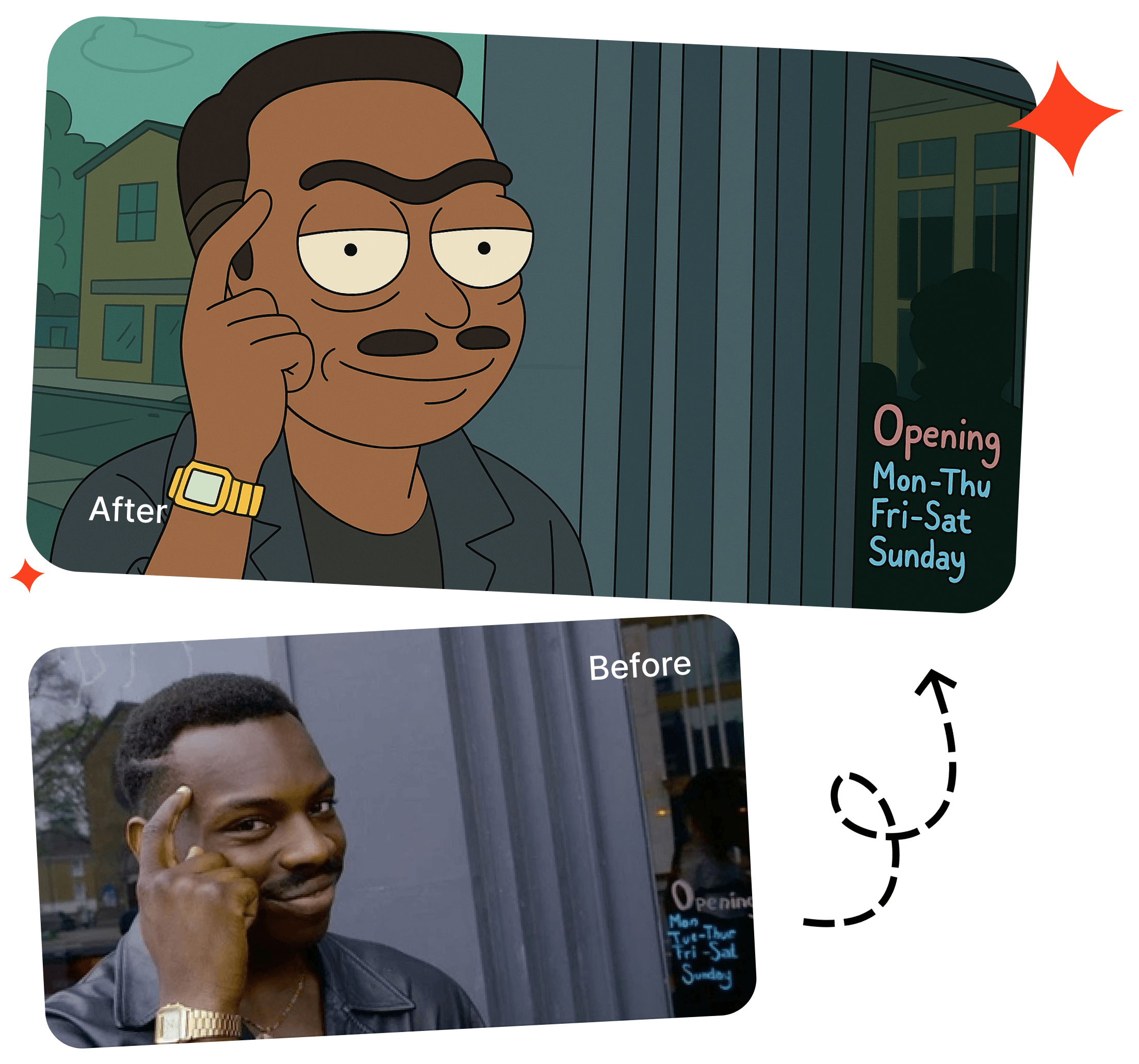 Rick And Morty AI generation before and after comparison