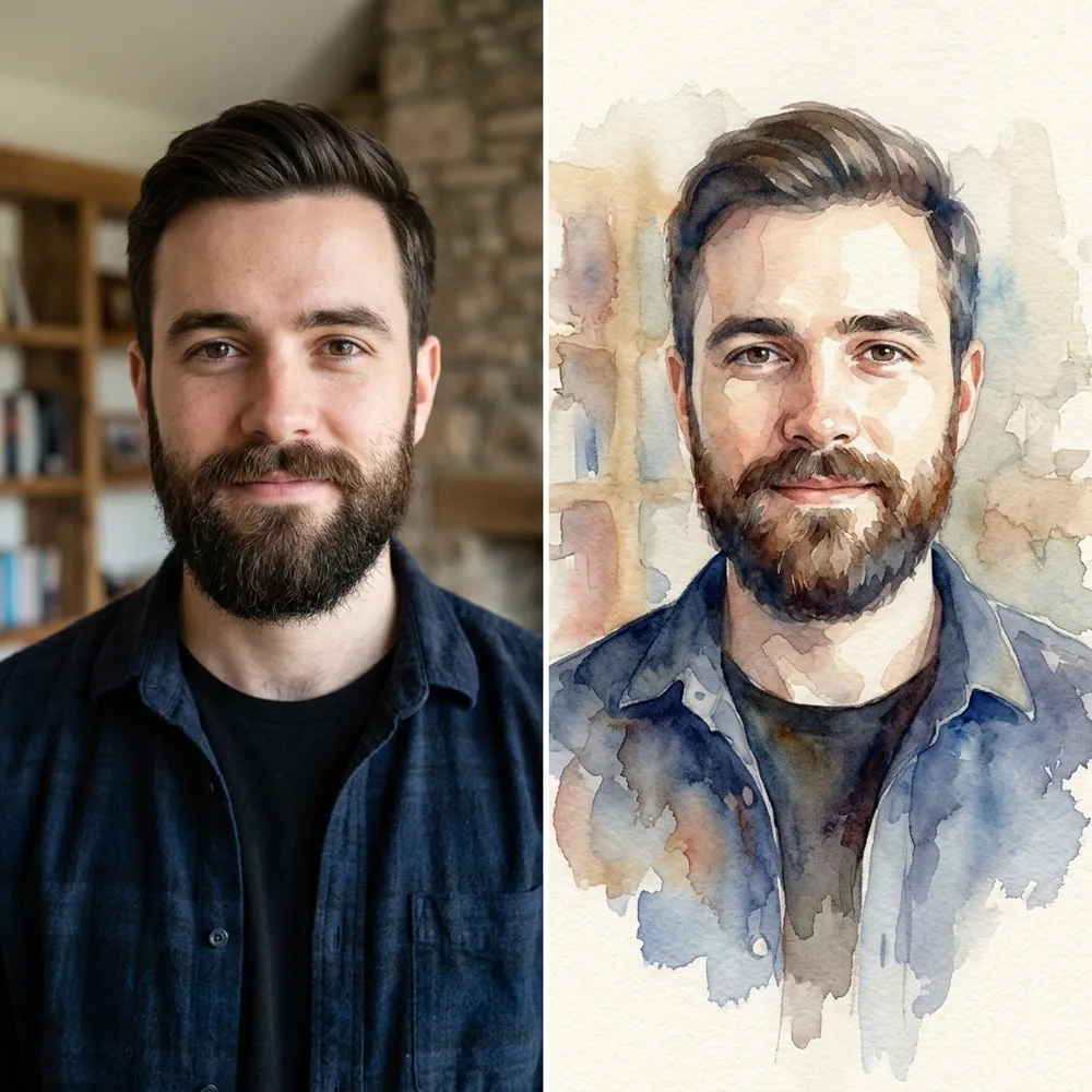 Watercolor Splash AI generation before and after comparison