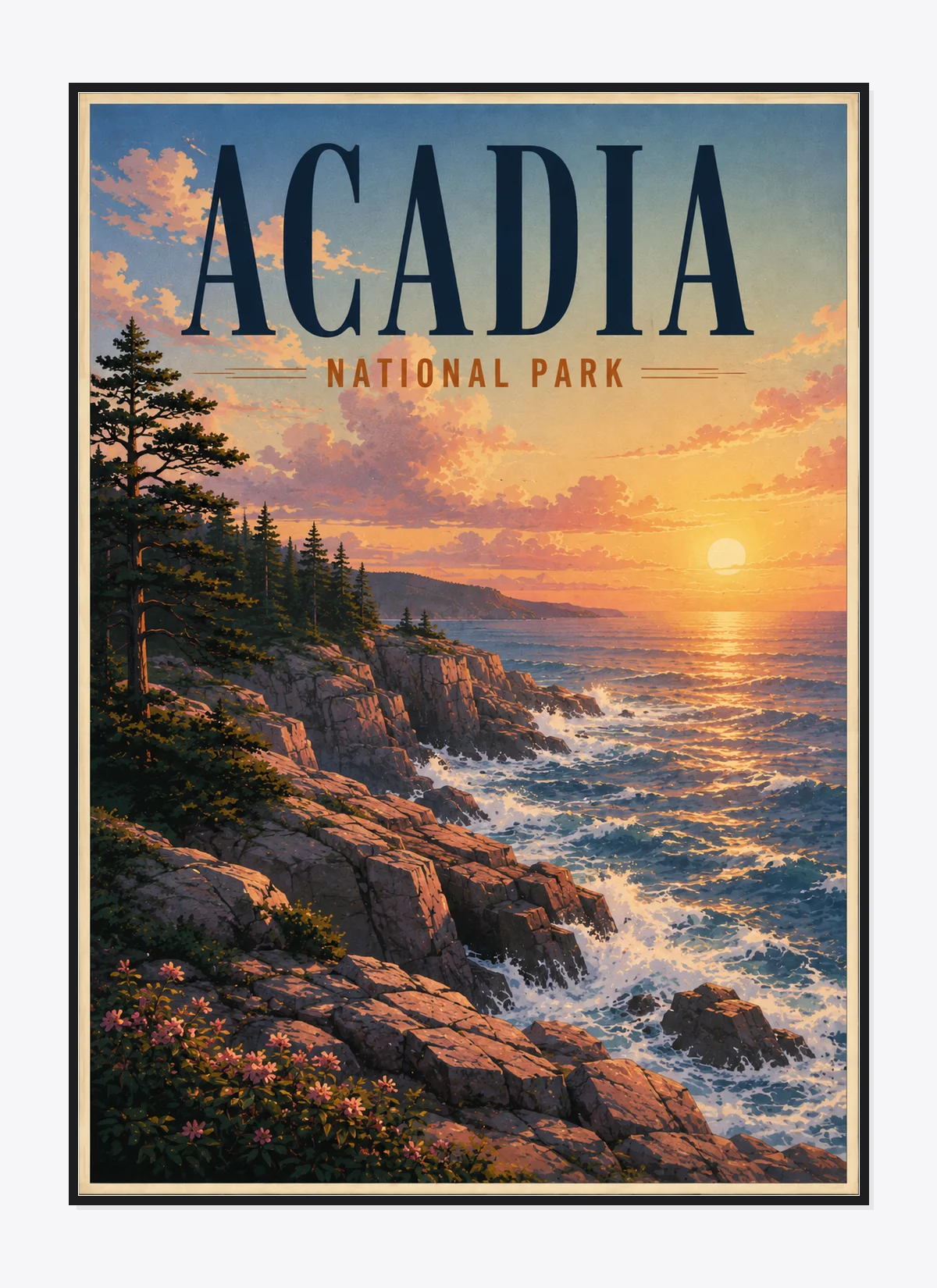 Acadia National Park Retro Anime Travel Poster