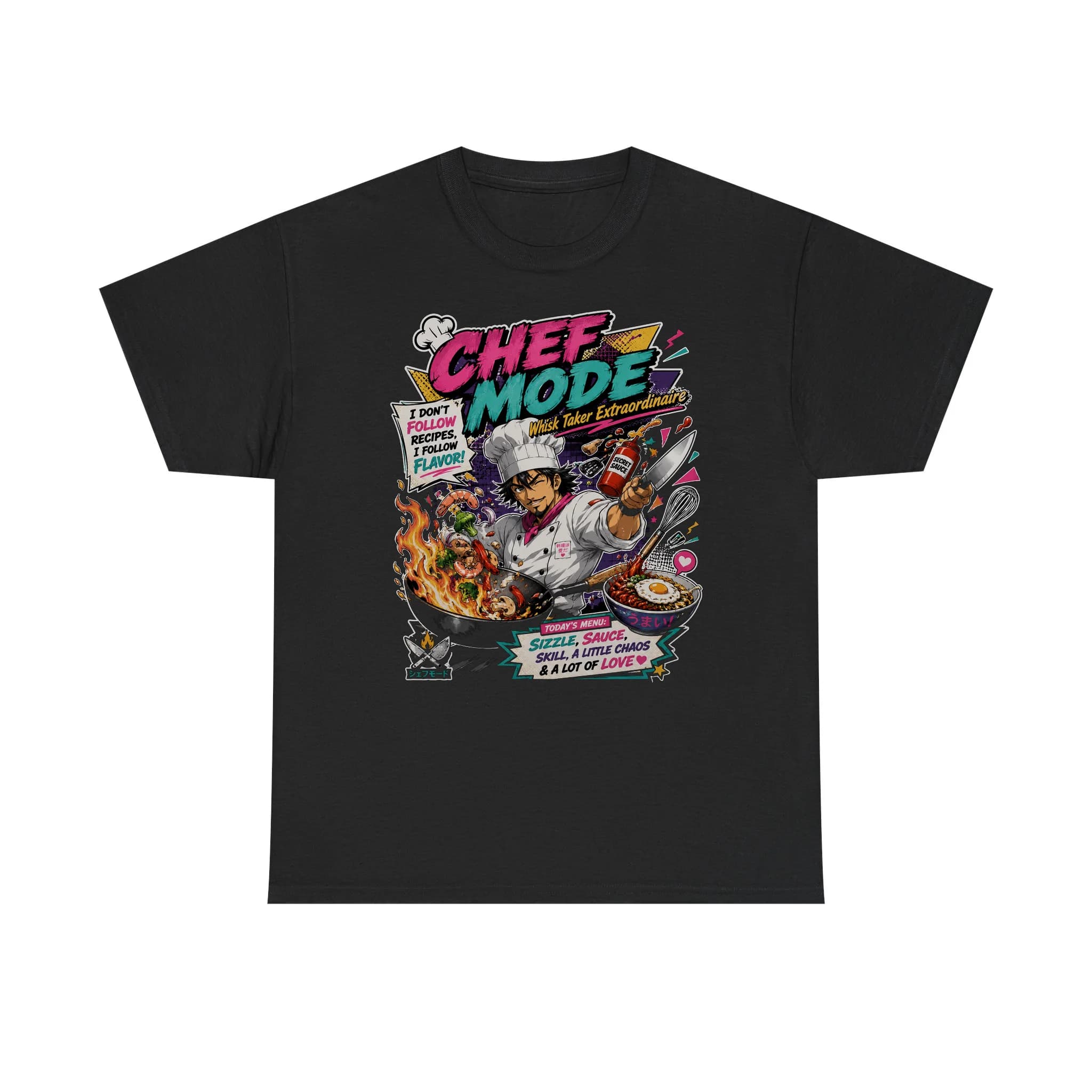 Funny Chef Mode Retro Anime Shirt Mockup