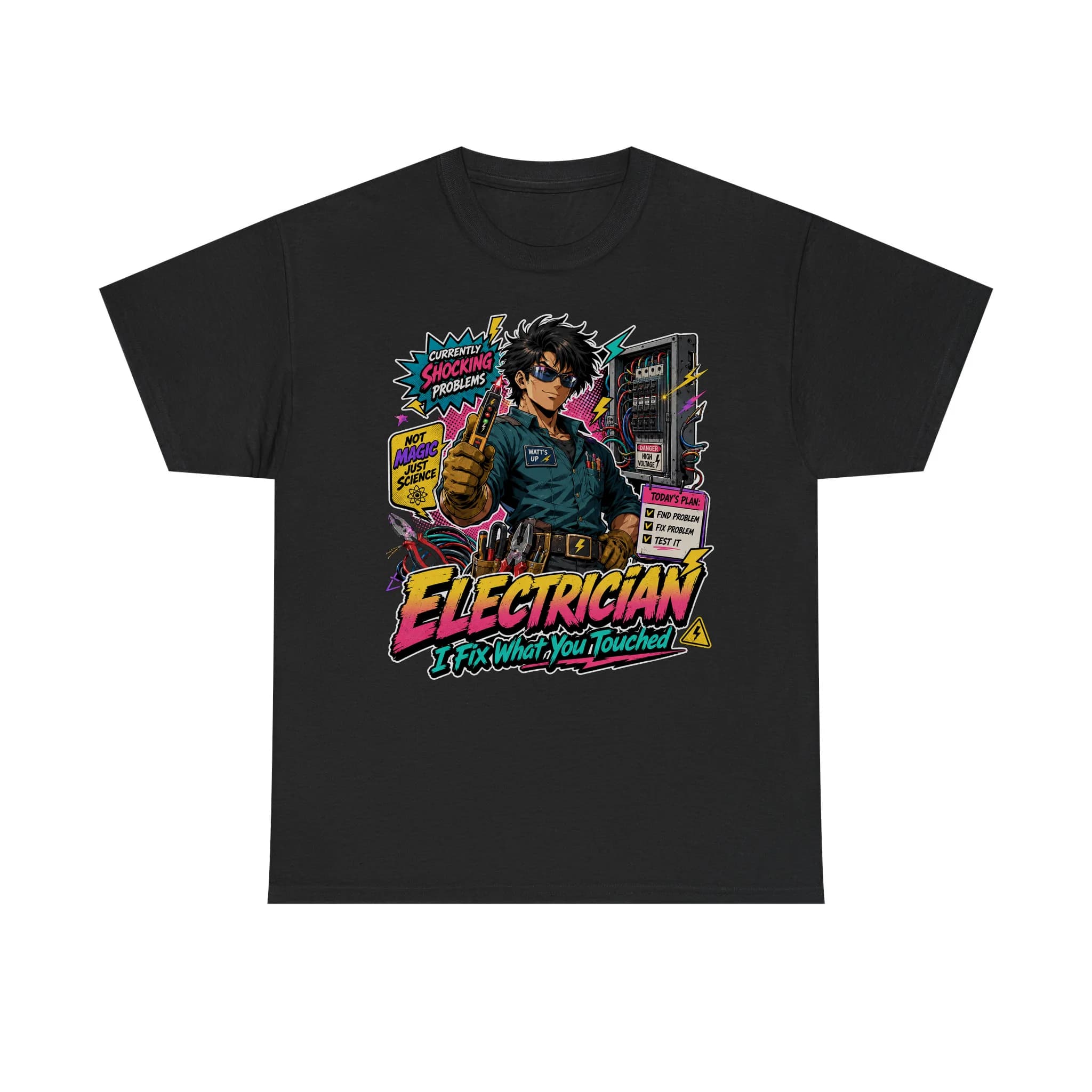 Funny Electrician Mode Retro Anime Shirt Mockup