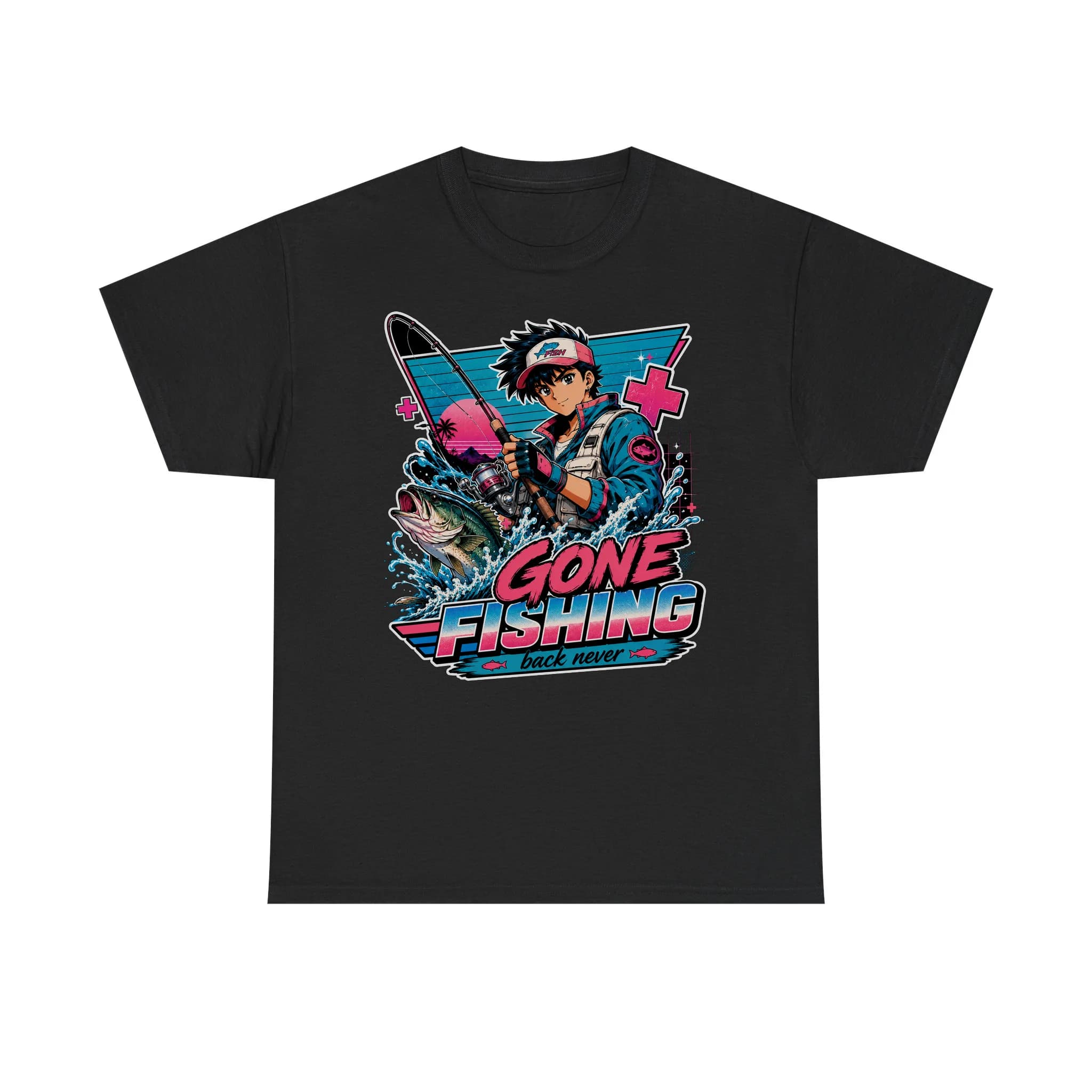 Funny Fishing Dad Retro Anime Shirt Mockup