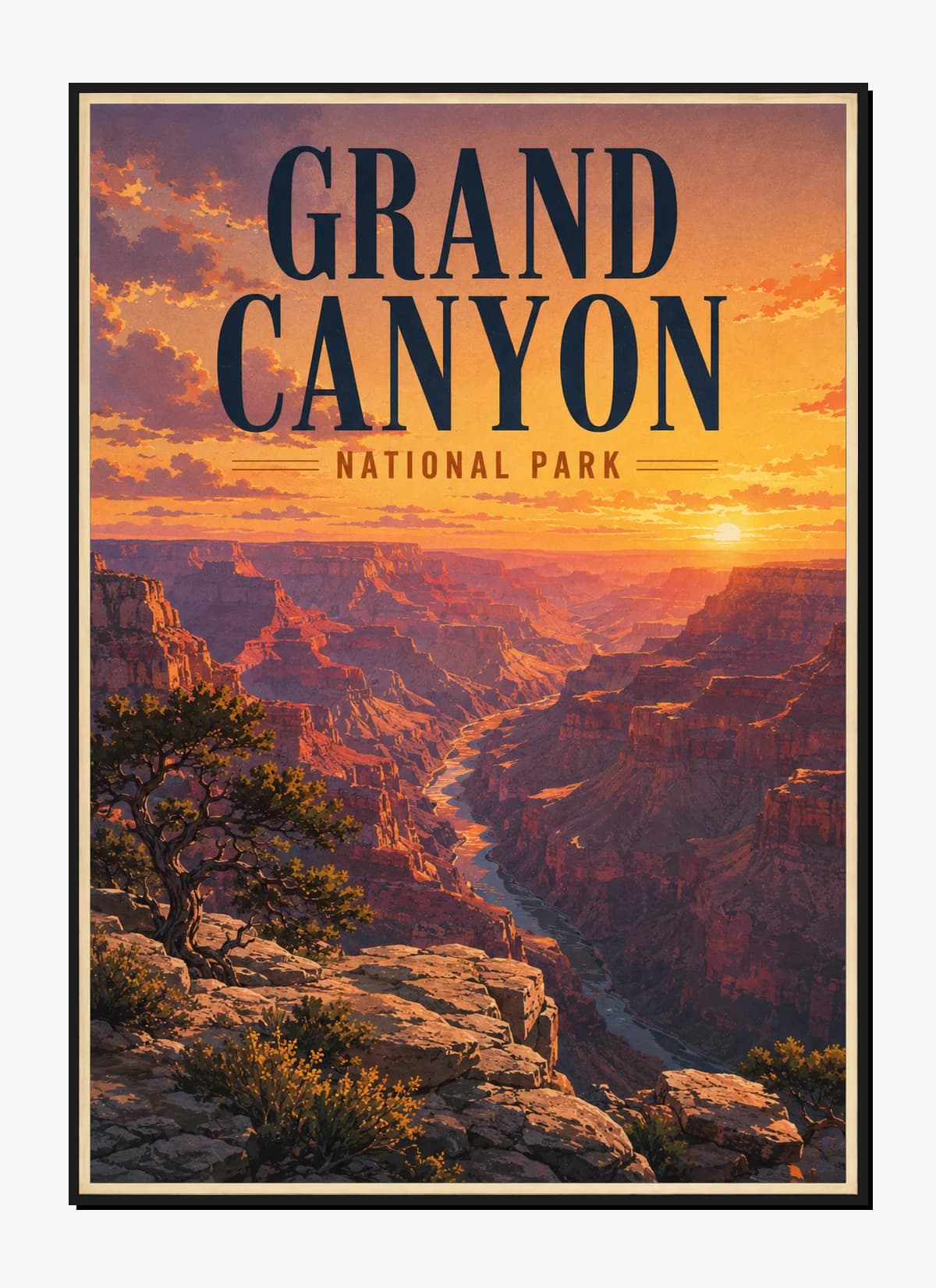 Grand Canyon National Park Retro Anime Travel Poster Mockup