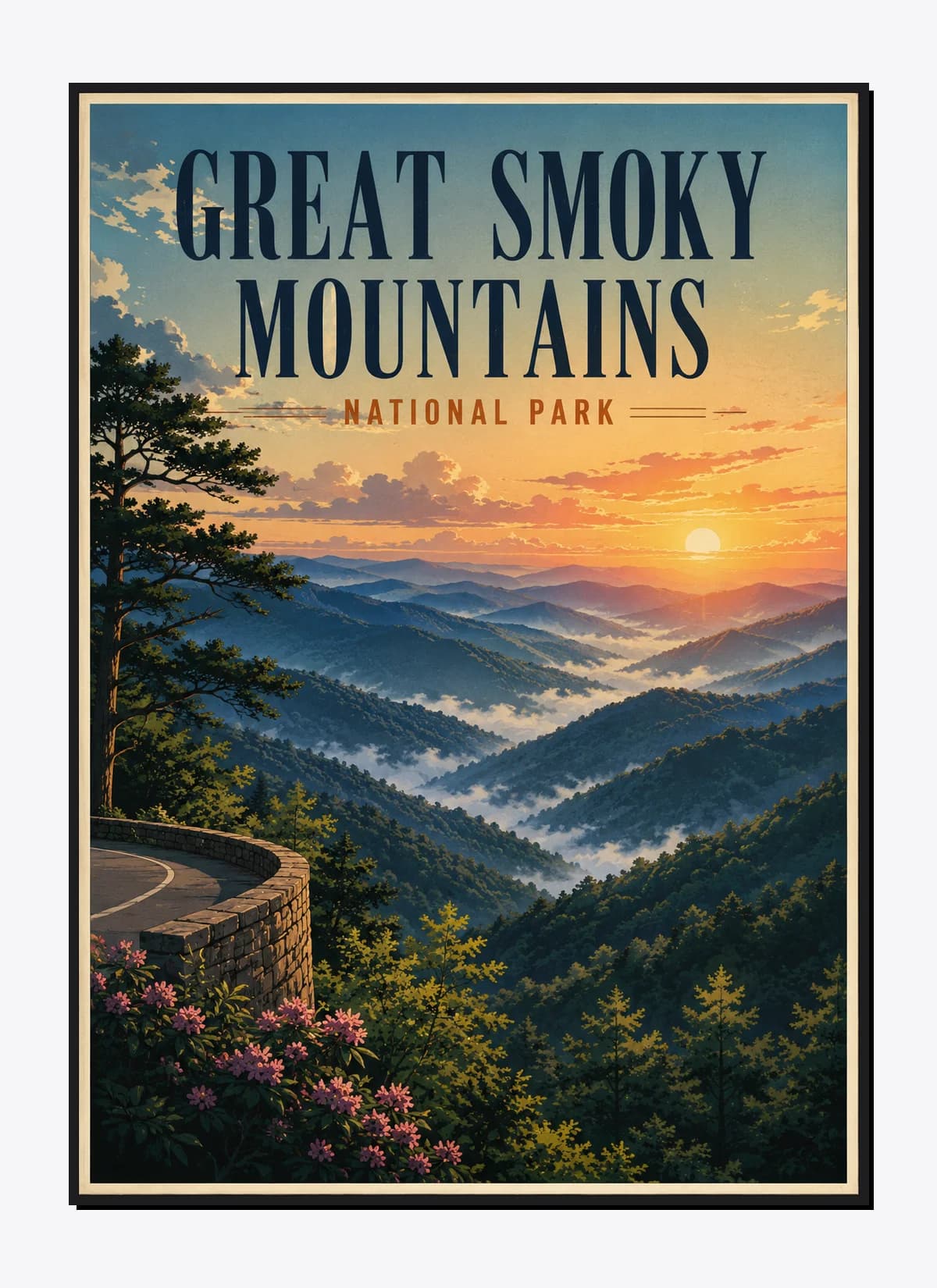 Great Smoky Mountains National Park Retro Anime Travel Poster Mockup