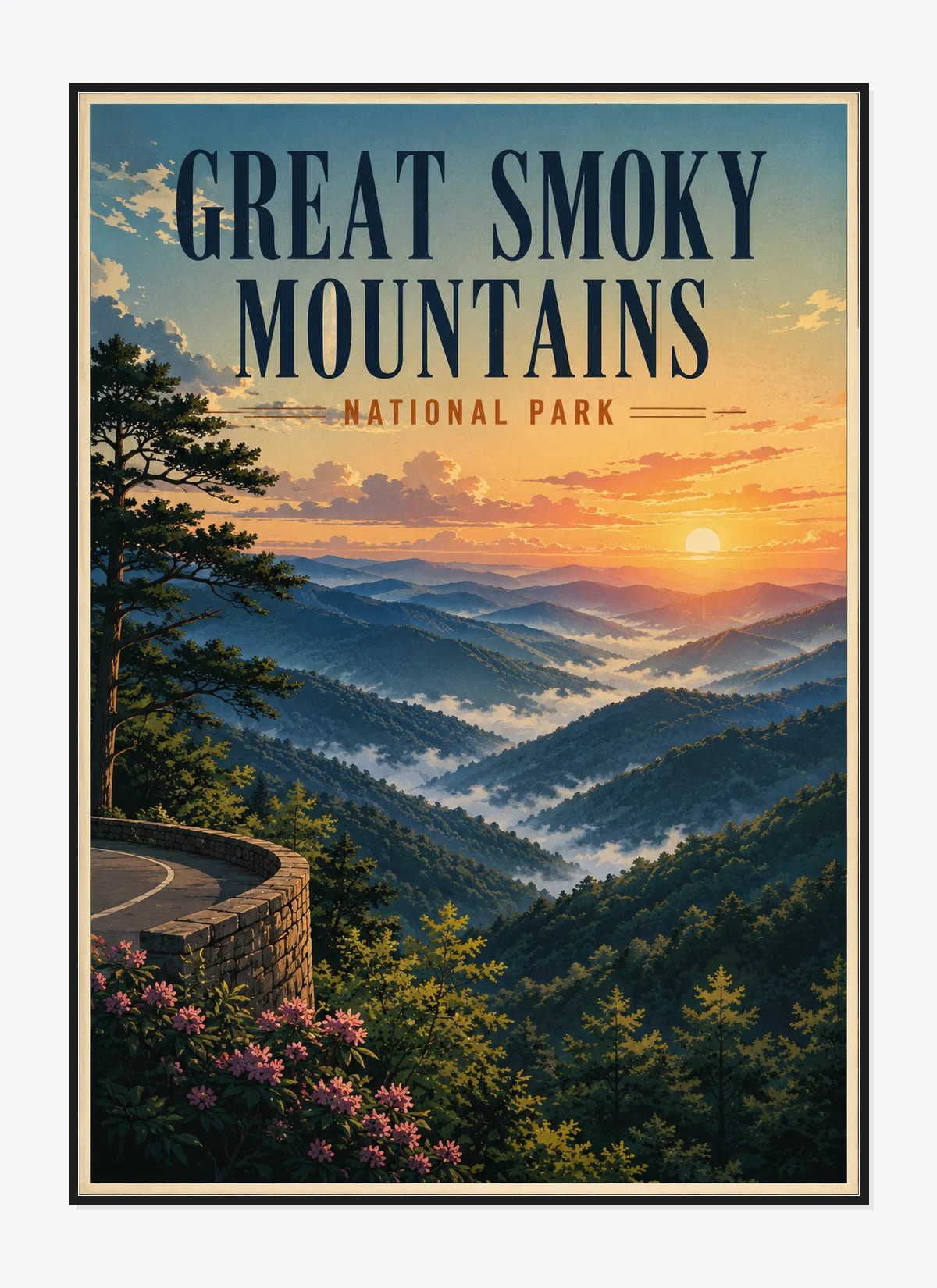 Great Smoky Mountains National Park Retro Anime Travel Poster