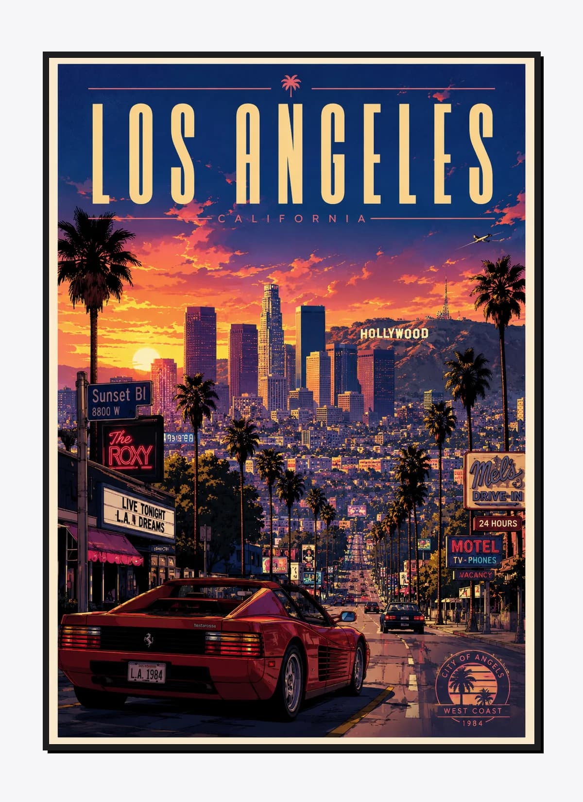 Los Angeles Retro Anime Travel Poster Mockup