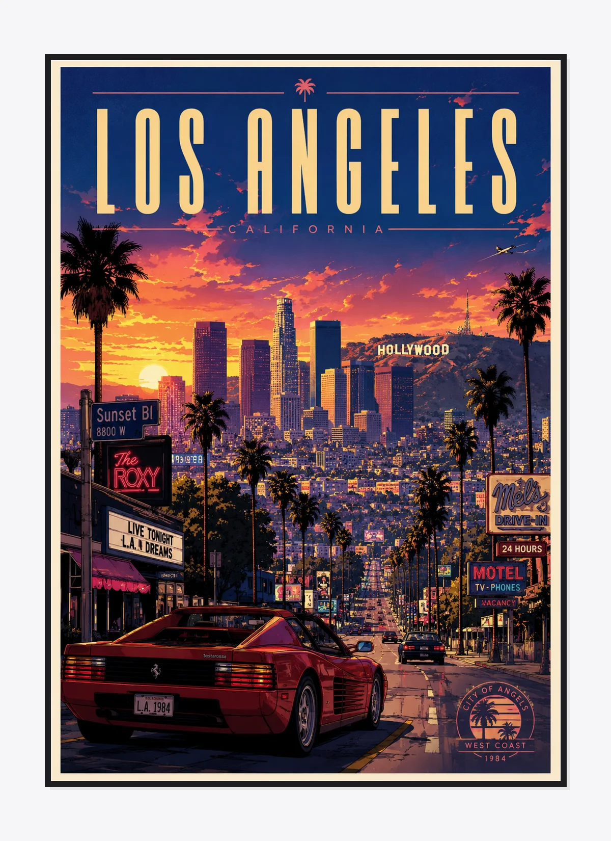 Los Angeles Retro Anime Travel Poster