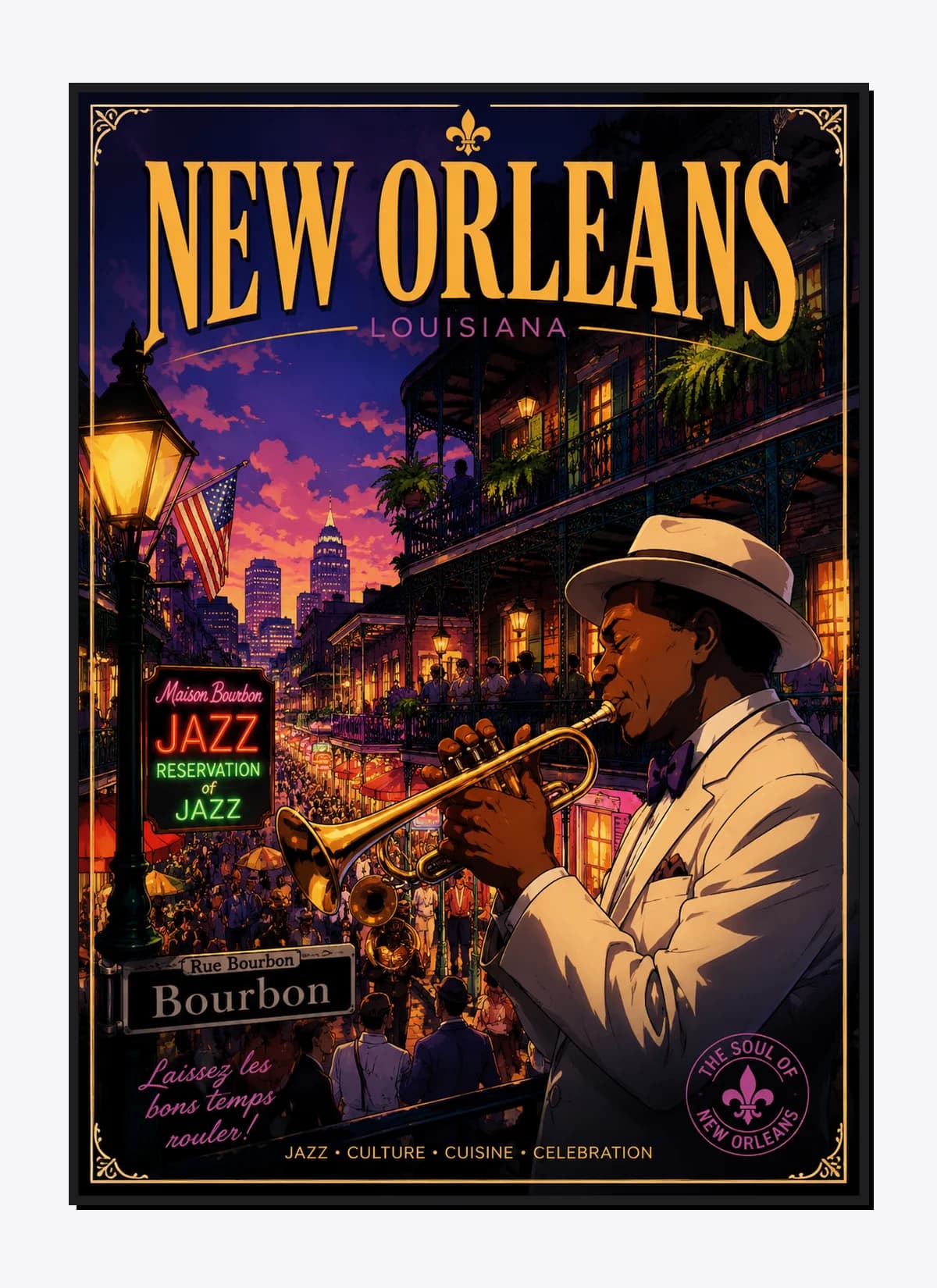 New Orleans Retro Anime Travel Poster Mockup