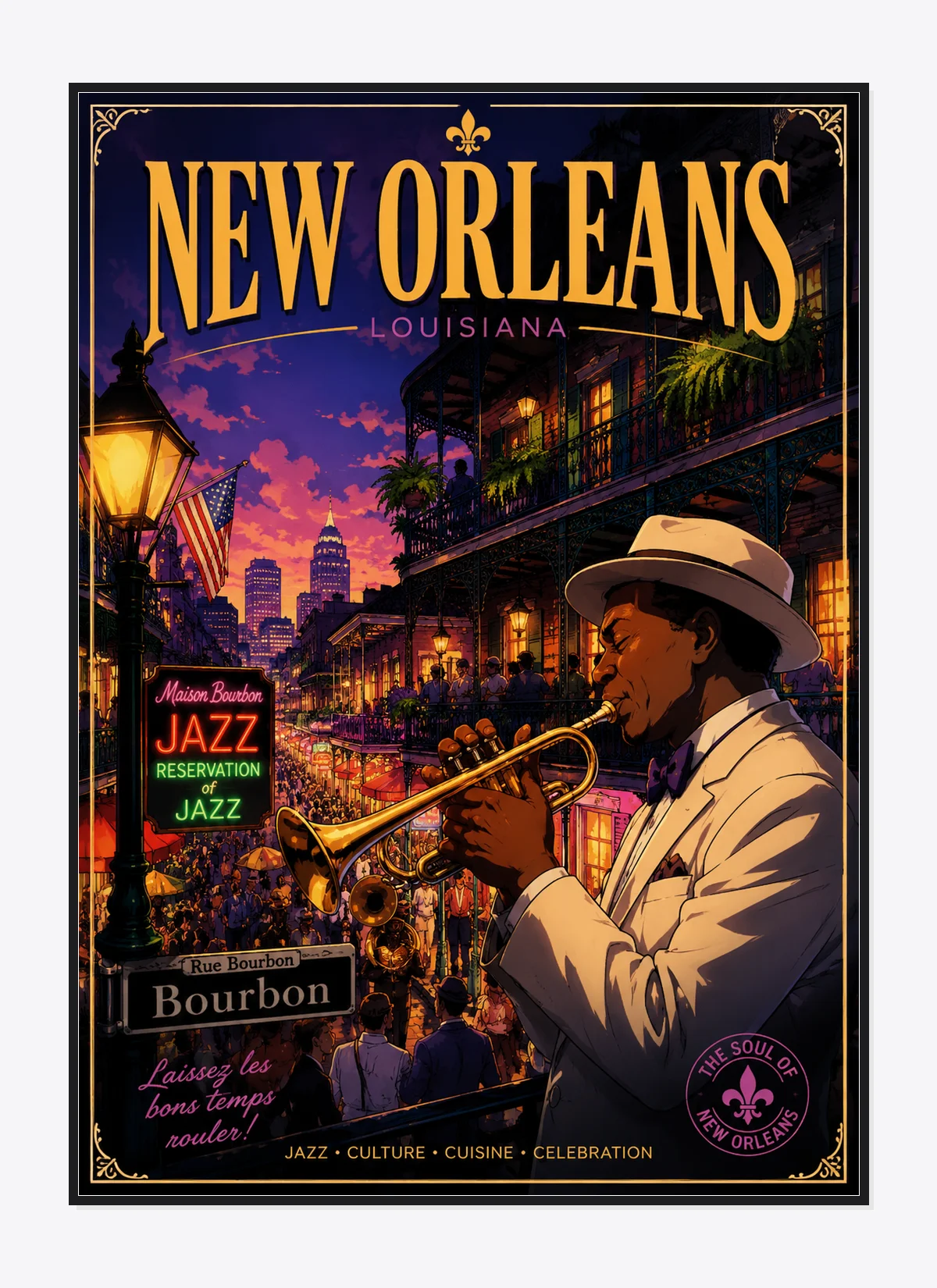 New Orleans Retro Anime Travel Poster