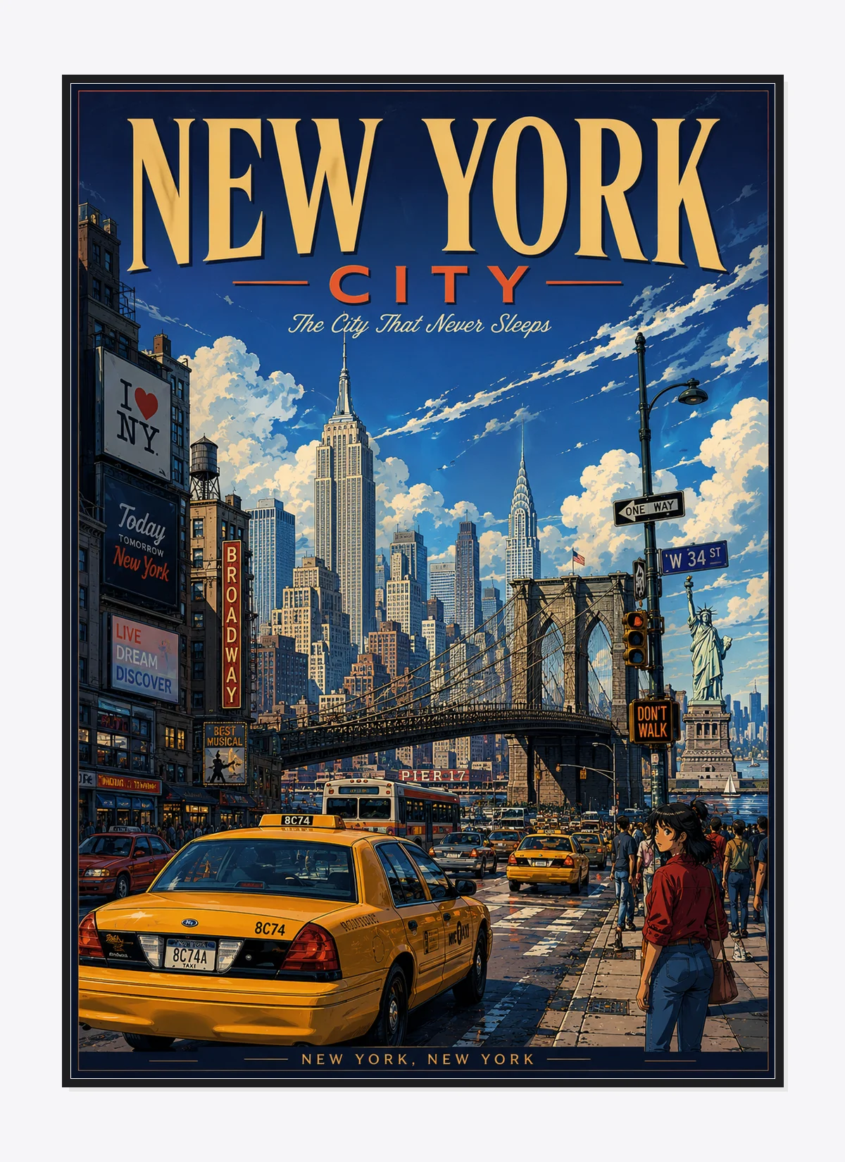 New York City Retro Anime Travel Poster