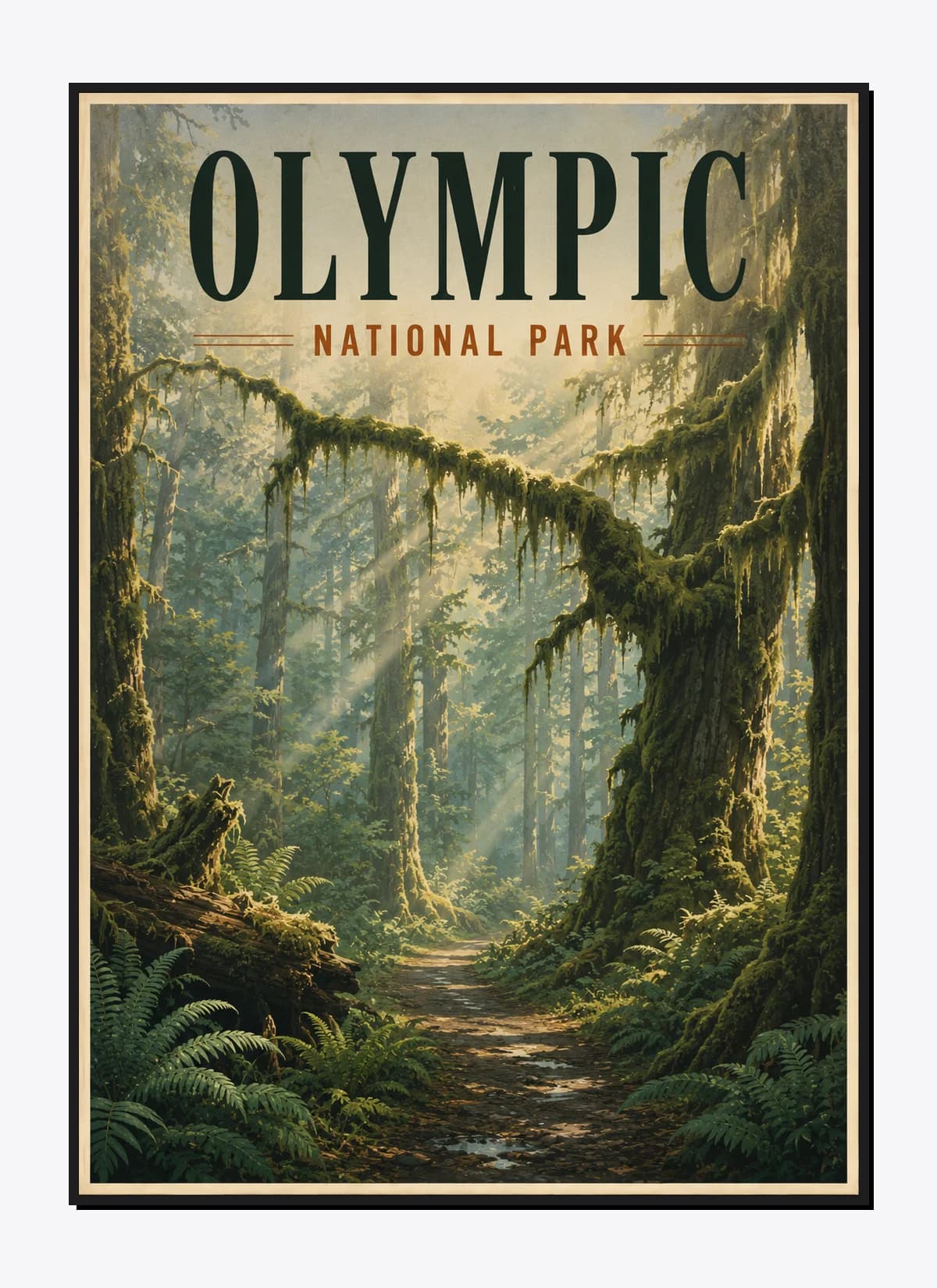 Olympic National Park Retro Anime Travel Poster Mockup