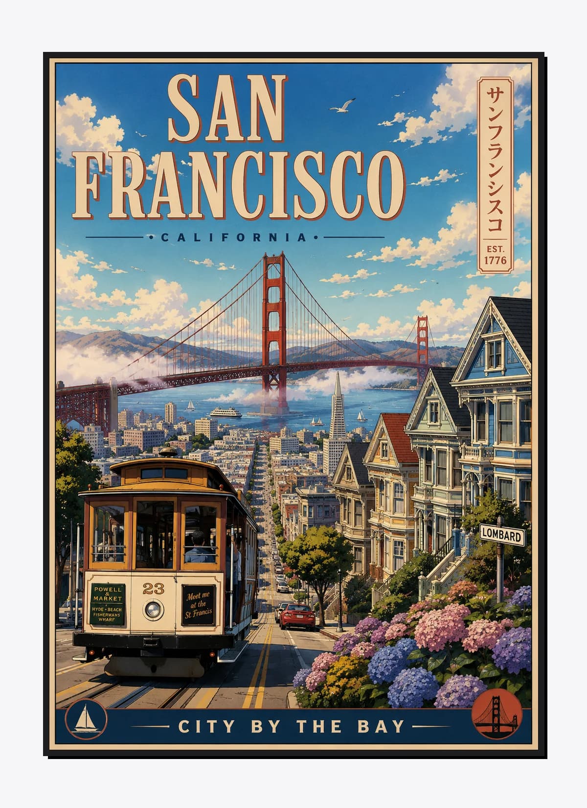 San Francisco Retro Anime Travel Poster Mockup