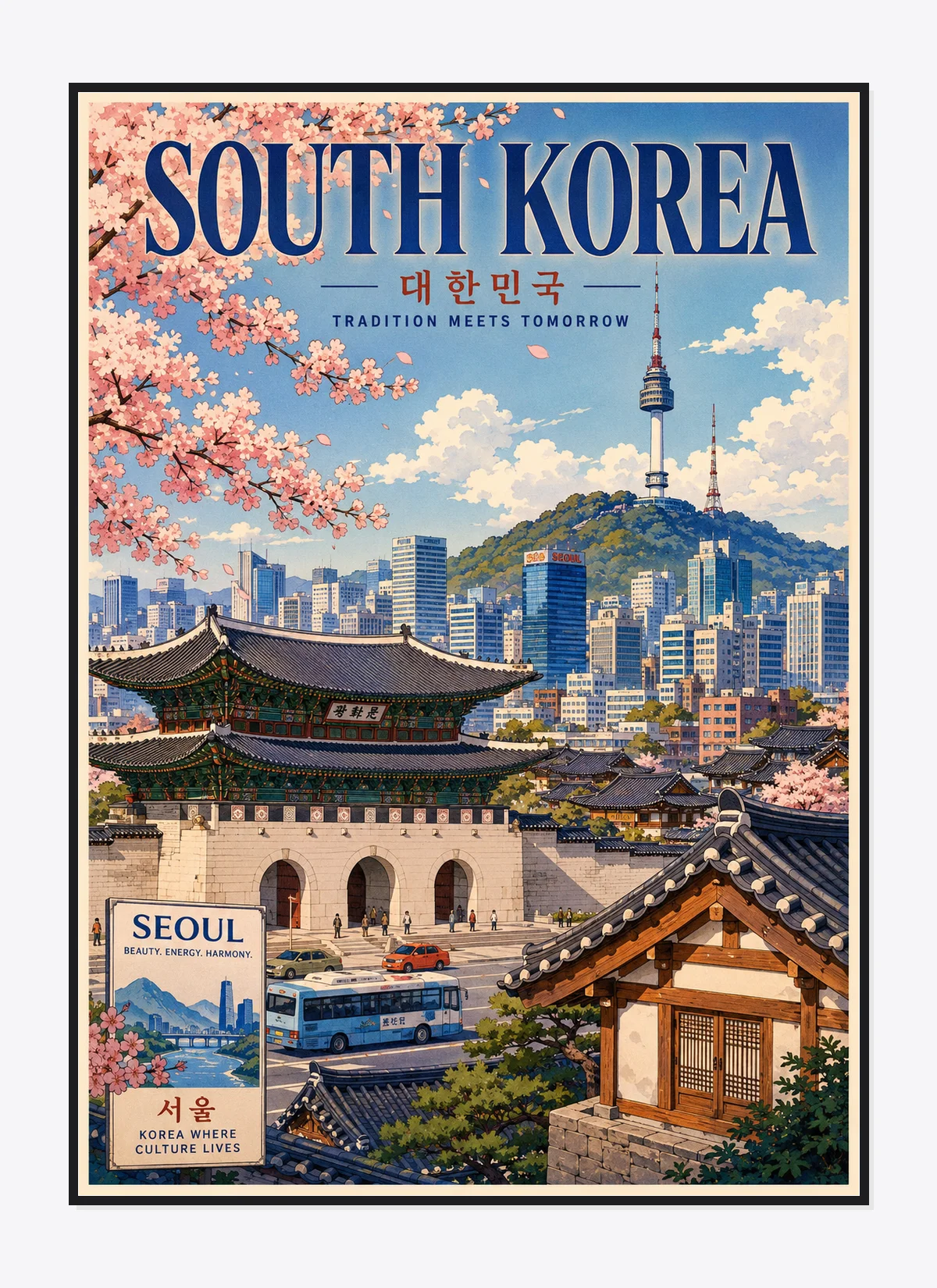 South Korea Retro Anime Travel Poster