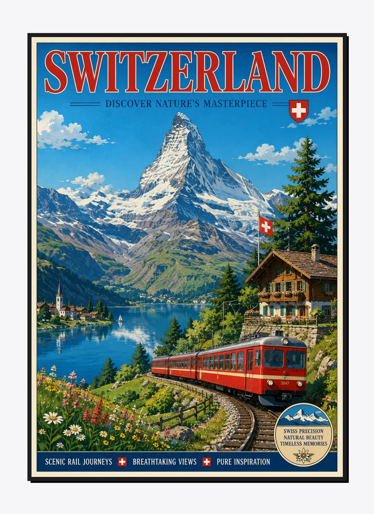 Switzerland Retro Anime Travel Poster Mockup