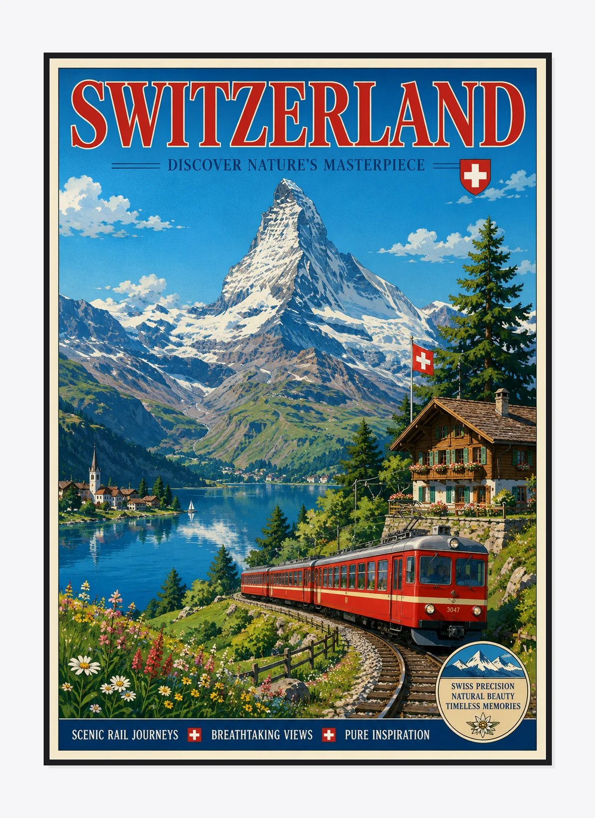 Switzerland Retro Anime Travel Poster