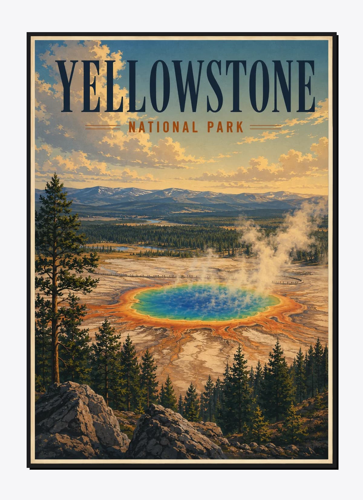 Yellowstone National Park Retro Anime Travel Poster Mockup